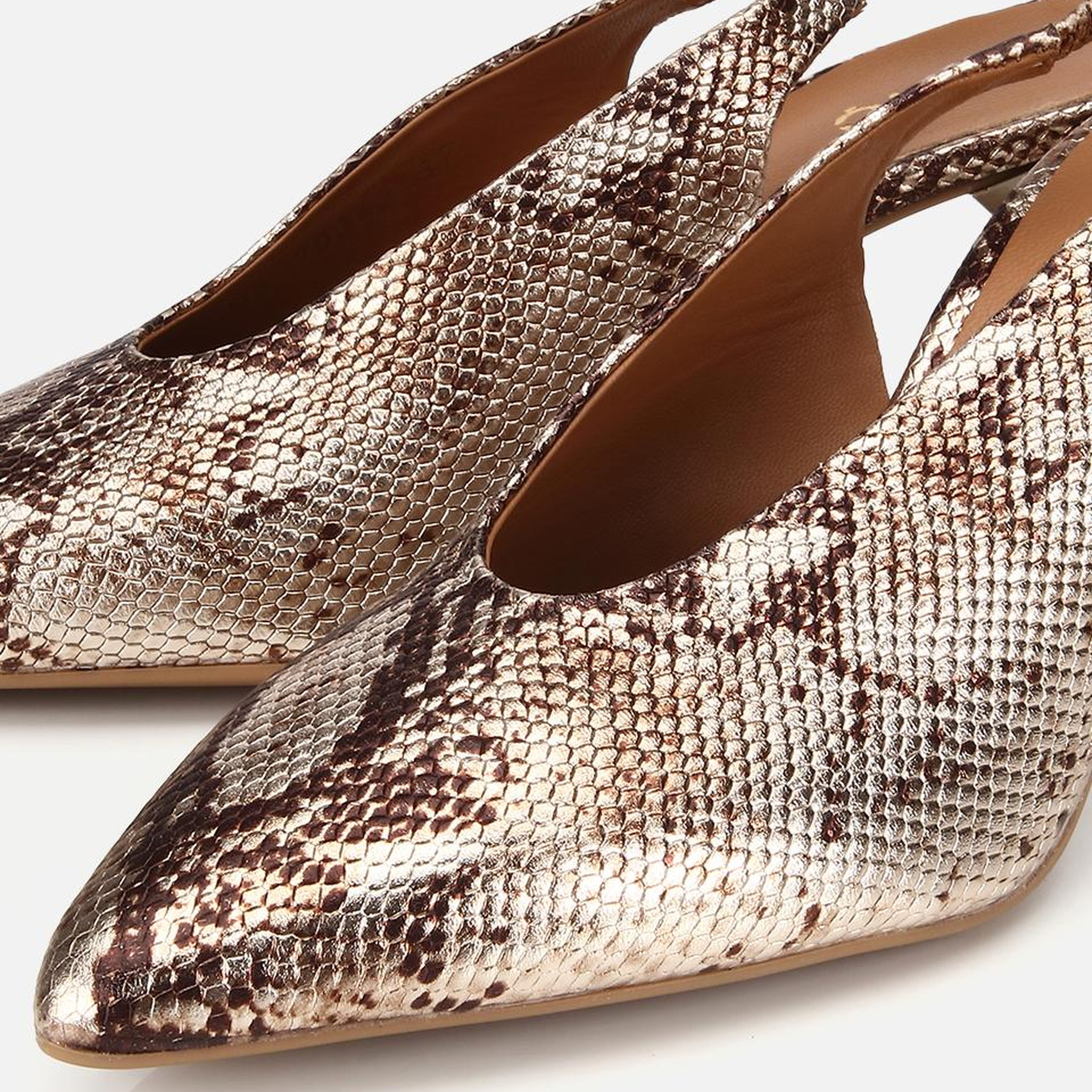 Kadın Deri Gold Arkası Açık Kısa Topuklu Stiletto