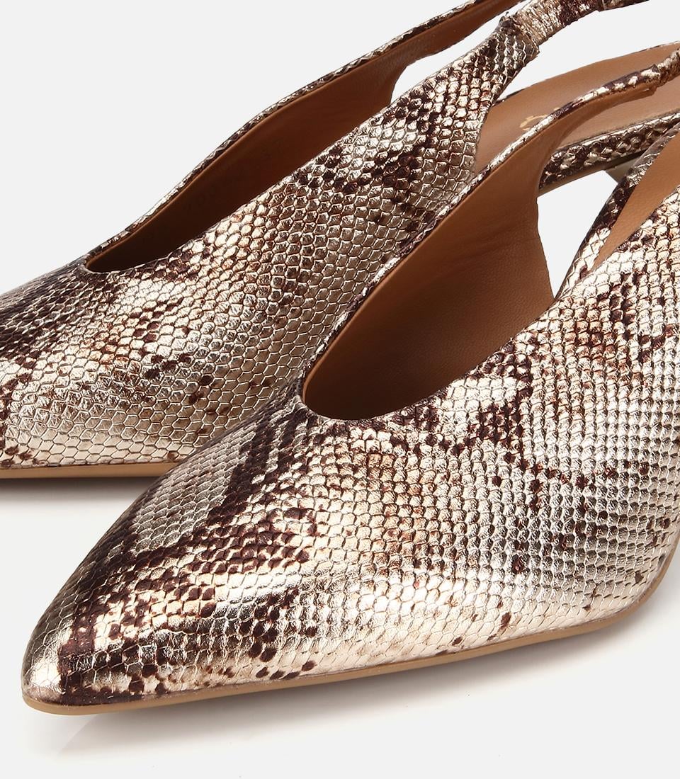 Kadın Deri Gold Arkası Açık Kısa Topuklu Stiletto