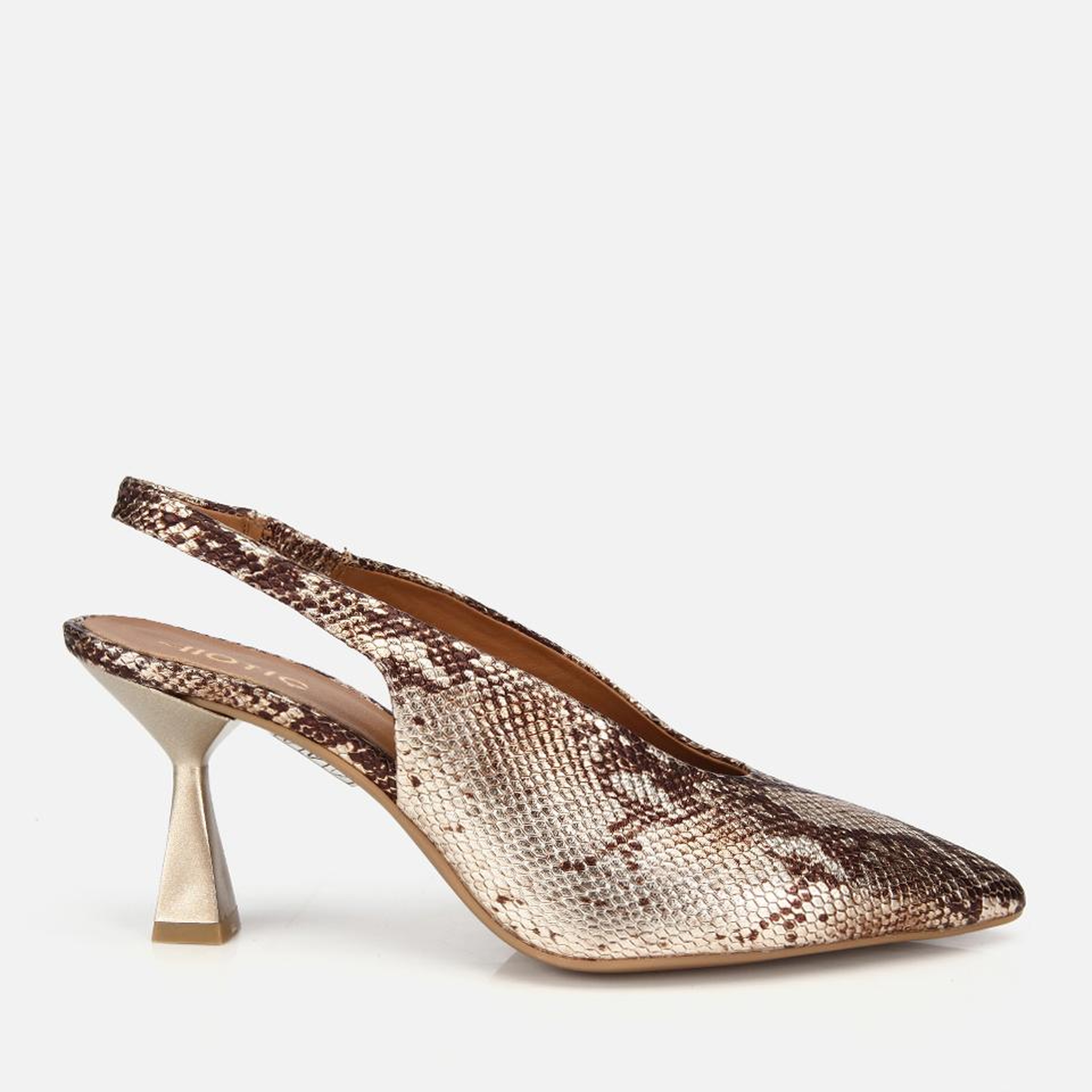 Kadın Deri Gold Arkası Açık Kısa Topuklu Stiletto
