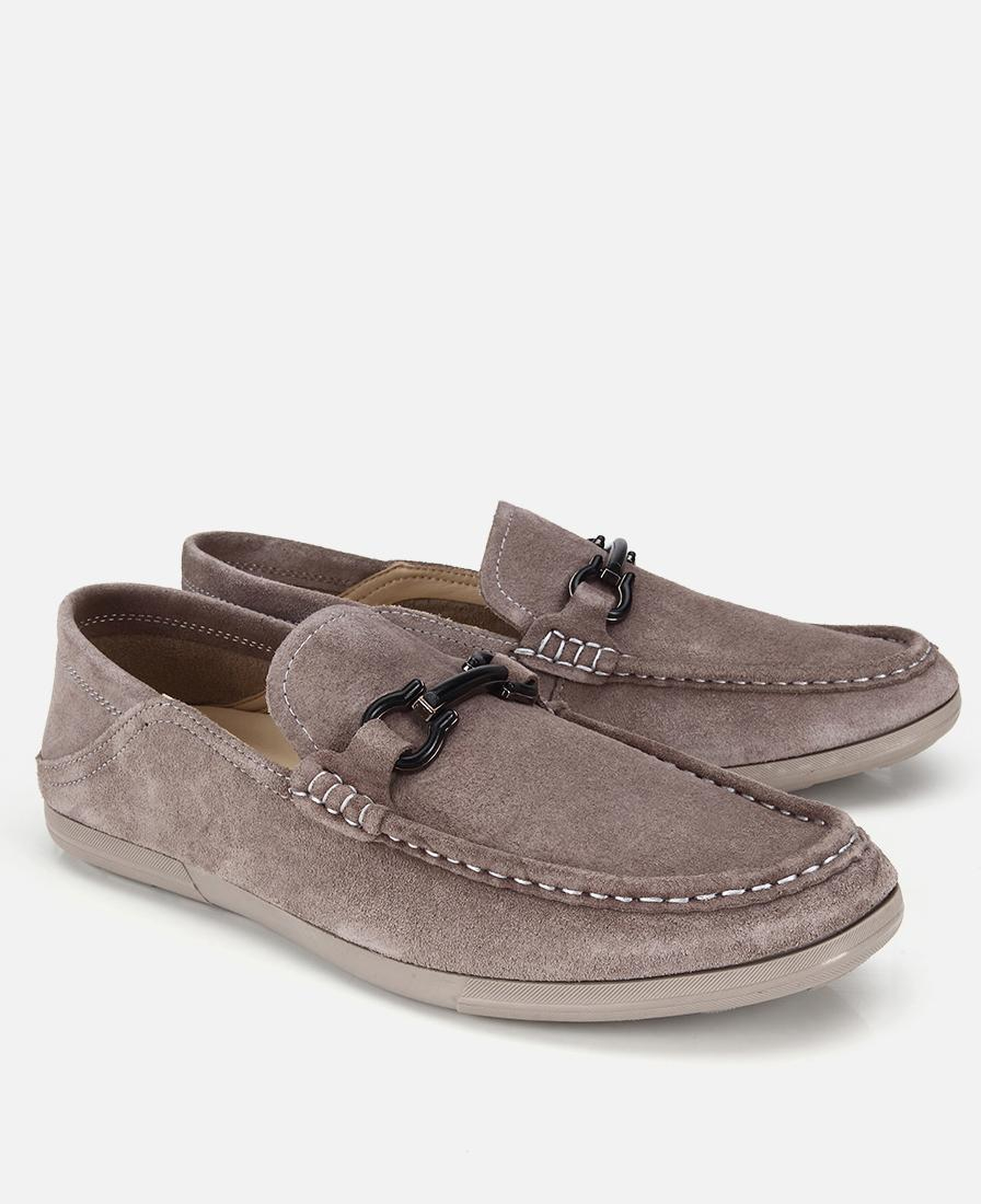 Erkek Süet Deri Gri Toka Detaylı Comfort Loafer Ayakkabı