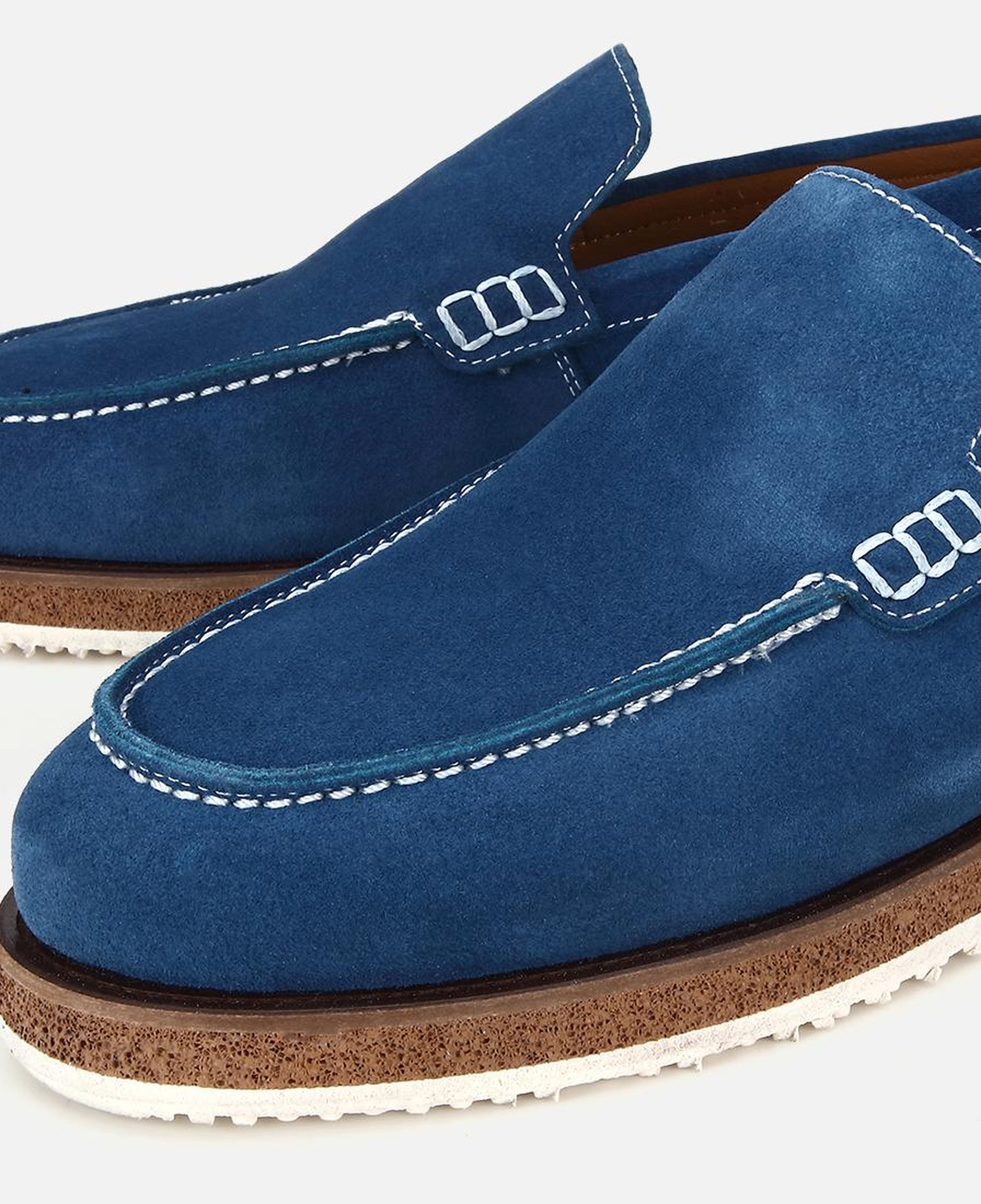 Erkek Süet Deri Mavi Kalın Tabanlı Günlük Loafer
