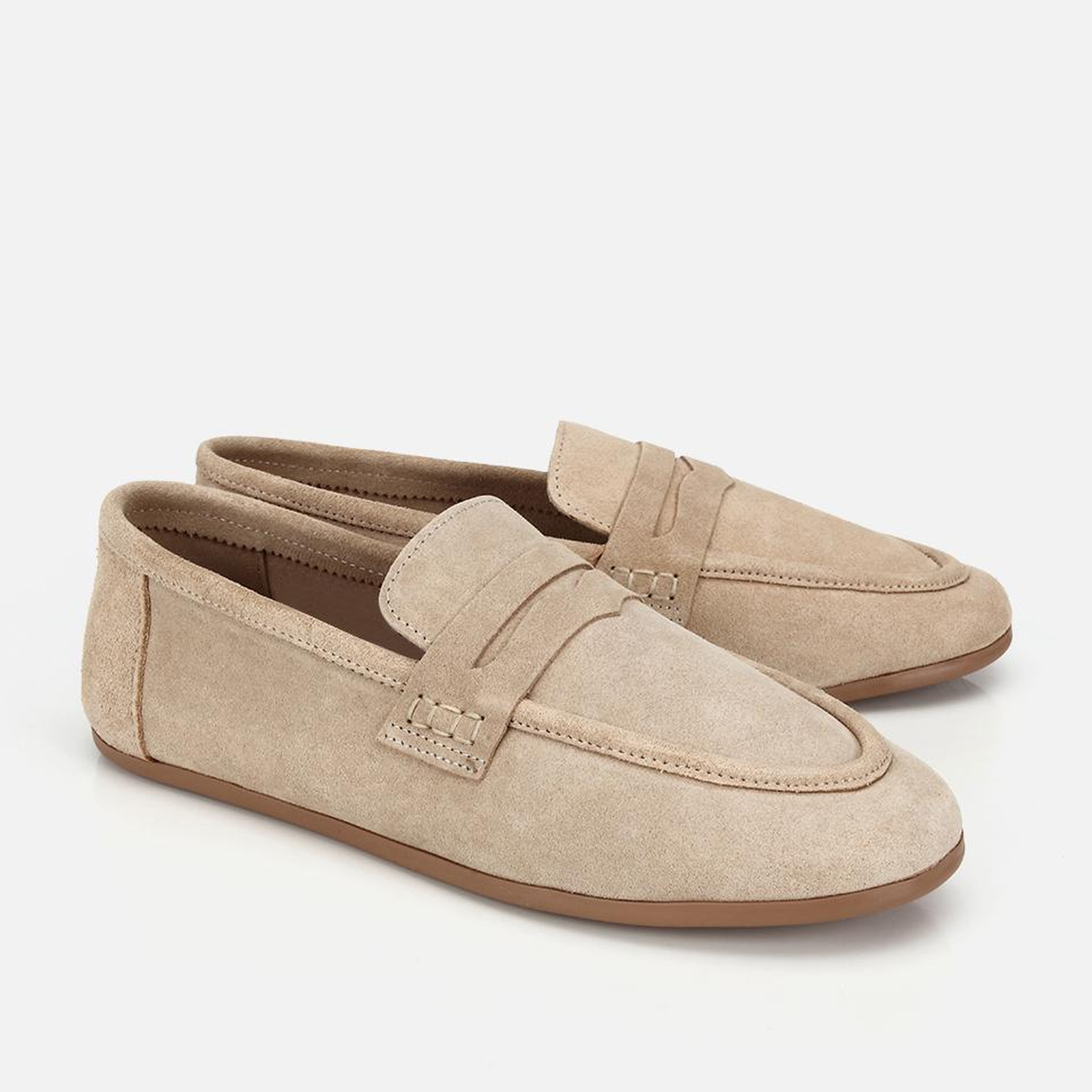 Kadın Süet Deri Bej Yumuşak Dokulu Klasik Loafer