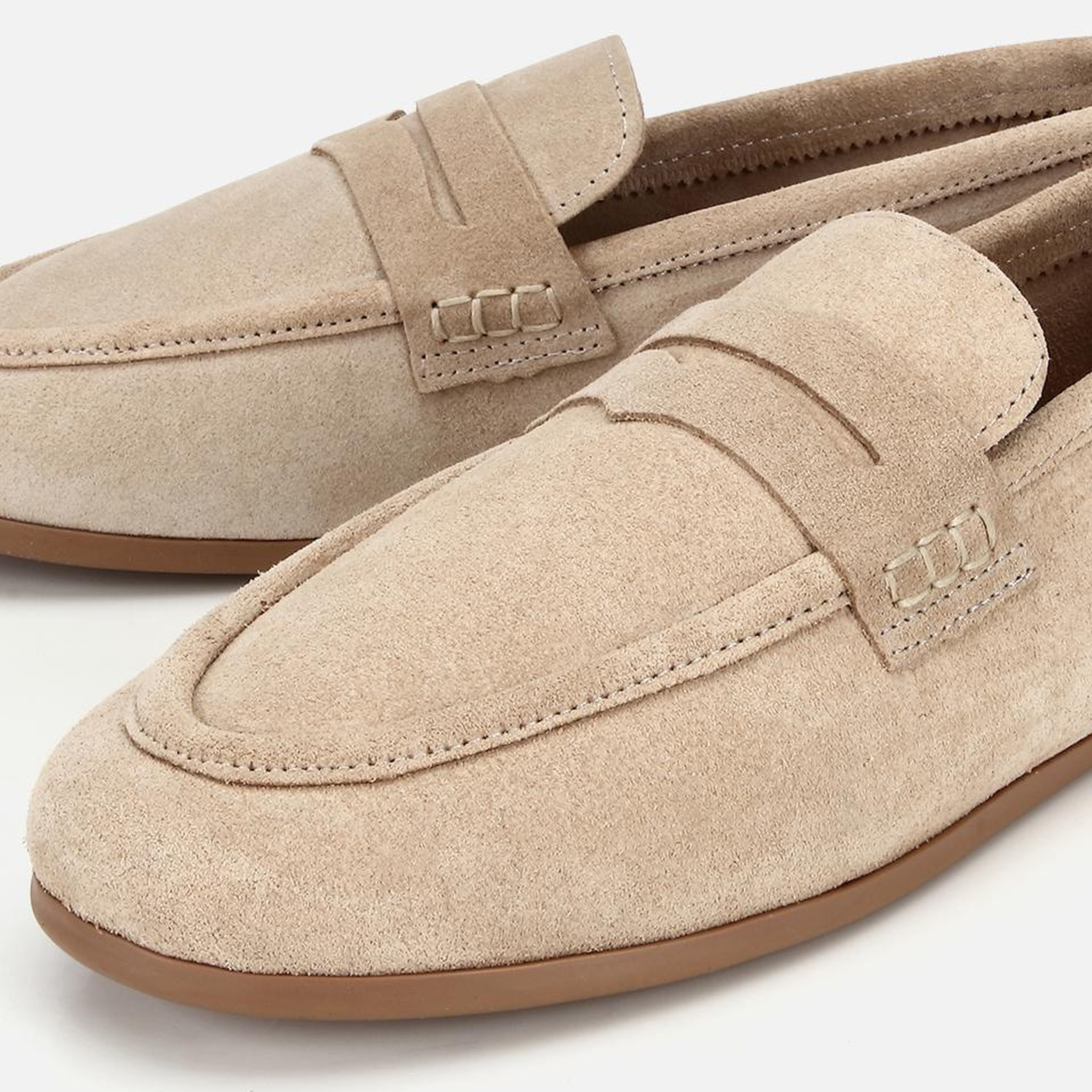 Kadın Süet Deri Bej Yumuşak Dokulu Klasik Loafer