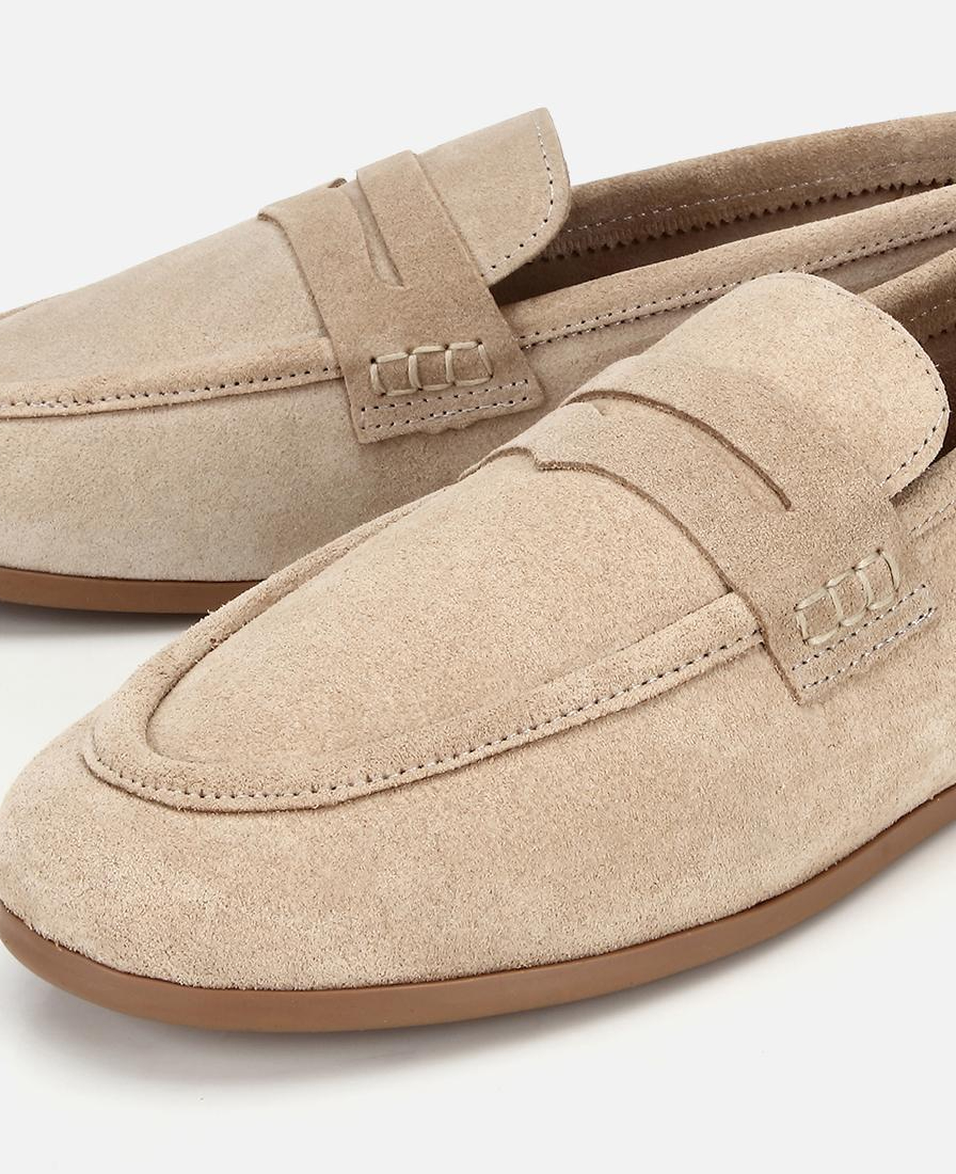 Kadın Süet Deri Bej Yumuşak Dokulu Klasik Loafer