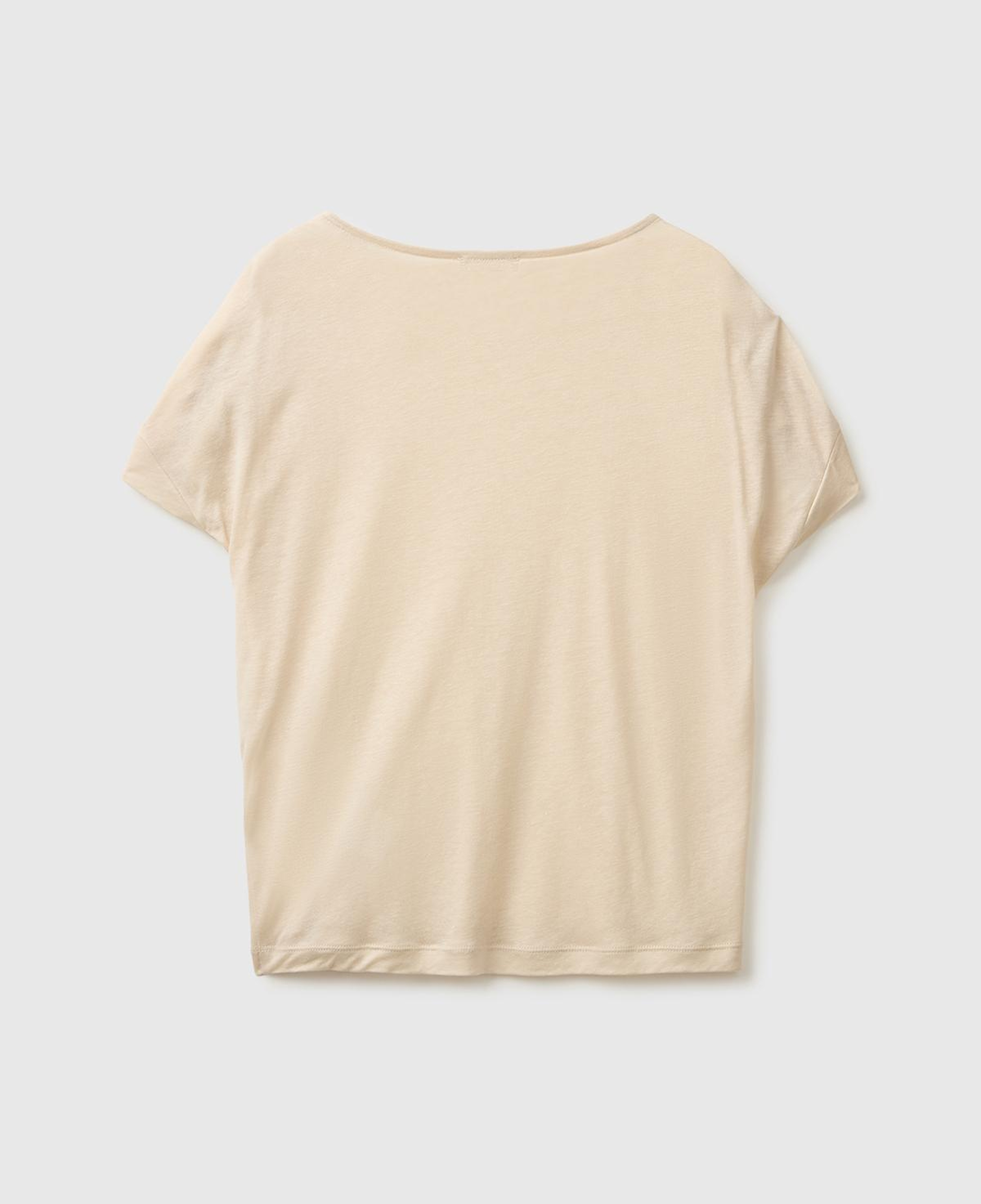 Kadın Taş Keten Liyosel Karışımlı Omuzları Büzgü Detaylı T-Shirt