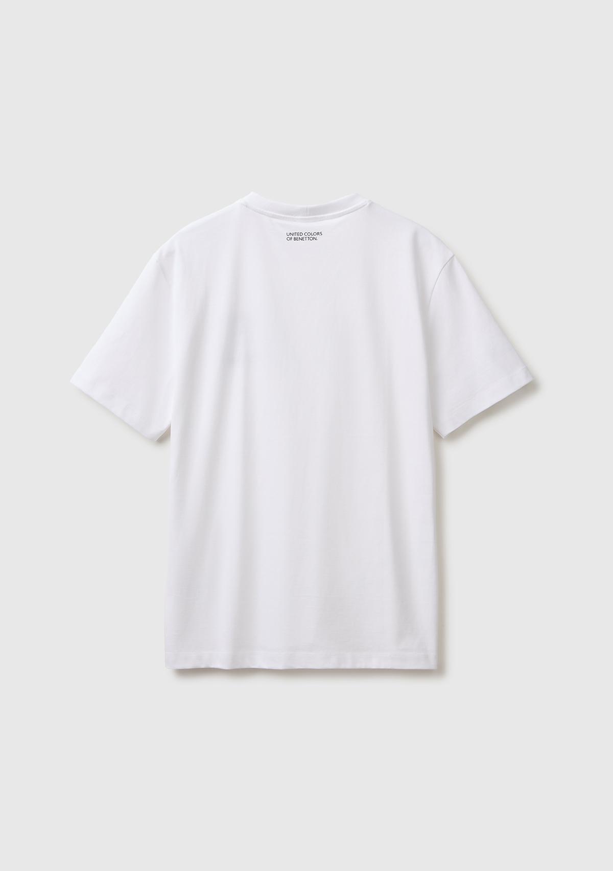 Erkek Beyaz %100 Pamuk Grafik Baskılı Regular Fit Bisiklet Yaka T-Shirt