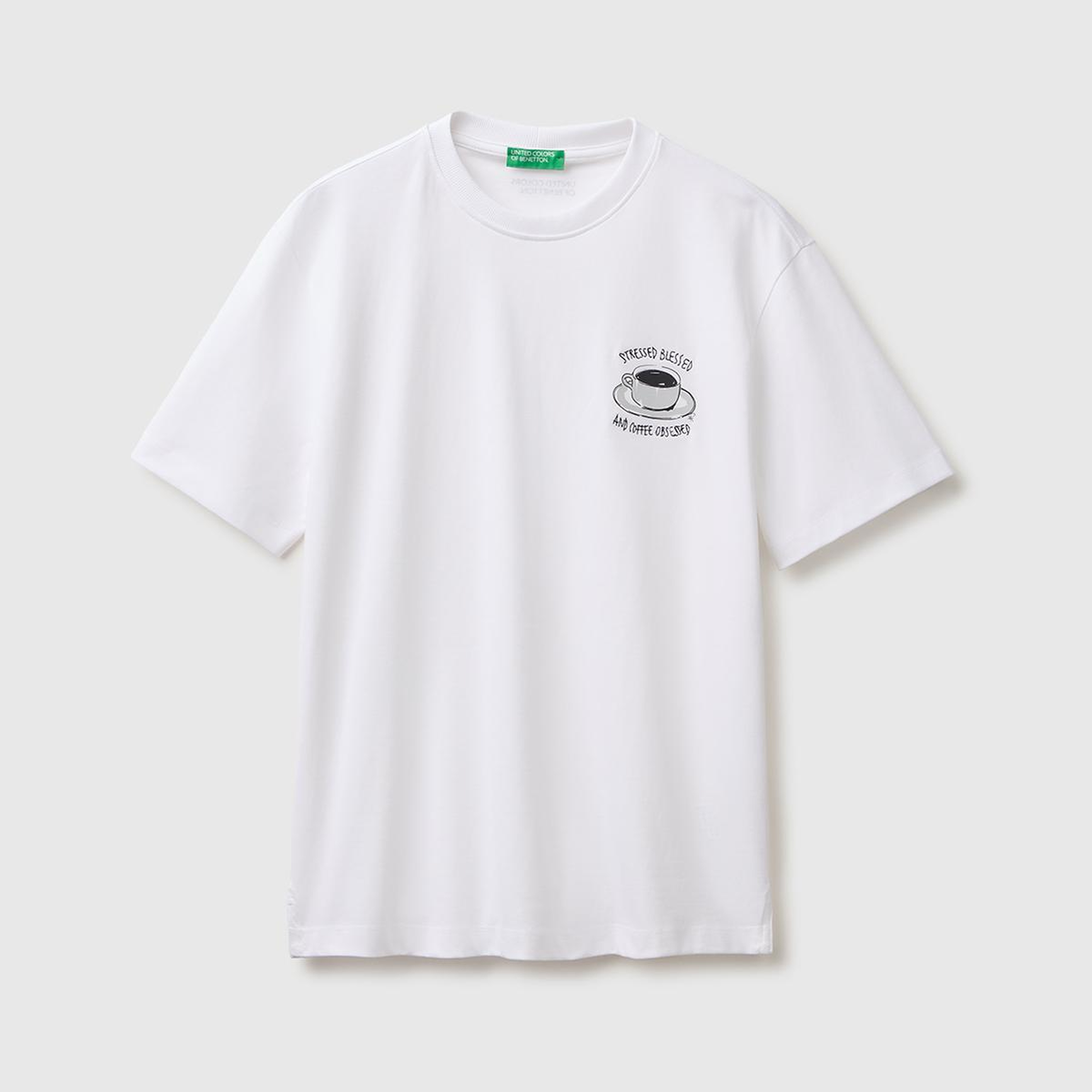 Erkek Beyaz %100 Pamuk Grafik Baskılı Regular Fit Bisiklet Yaka T-Shirt