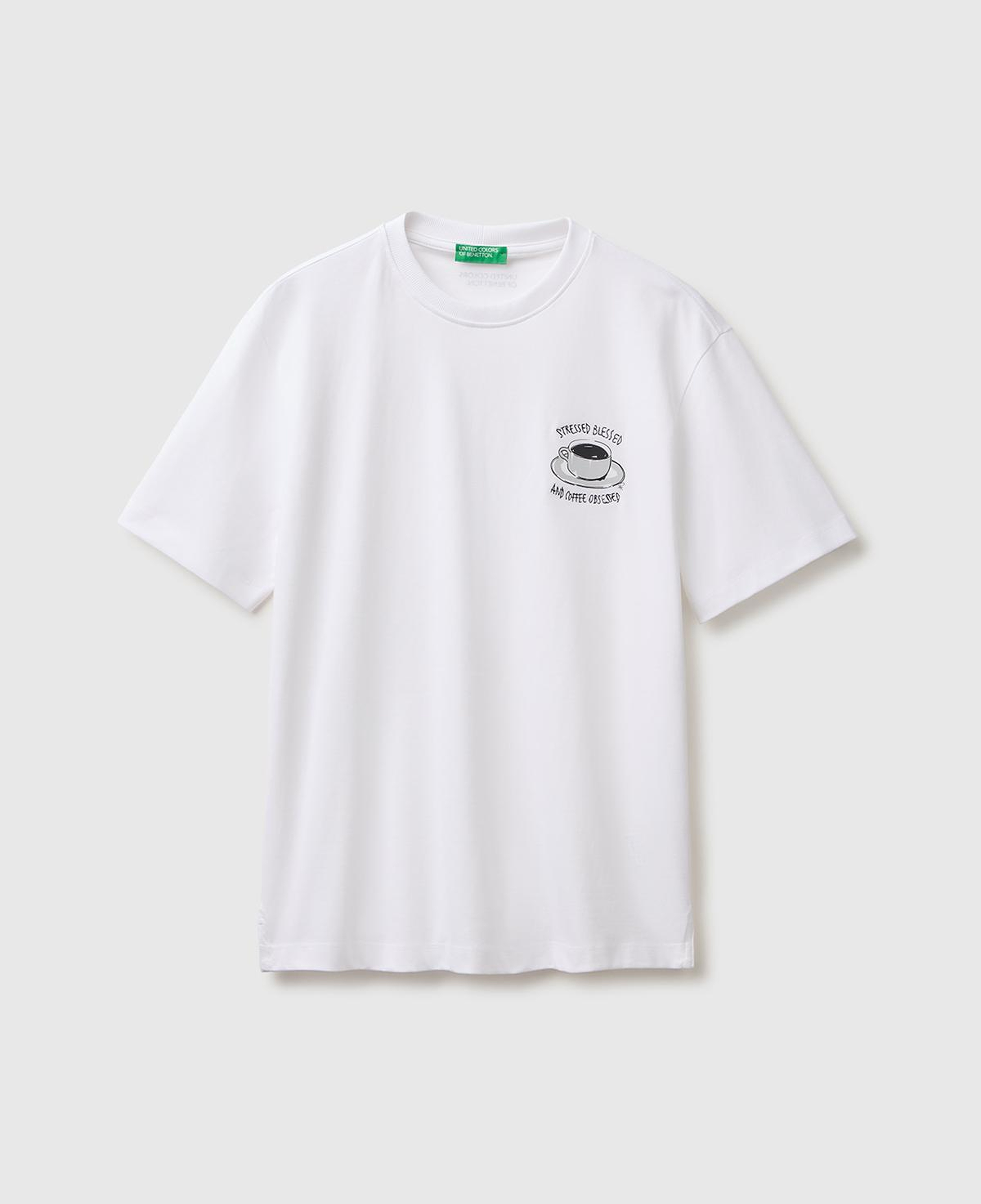 Erkek Beyaz %100 Pamuk Grafik Baskılı Regular Fit Bisiklet Yaka T-Shirt