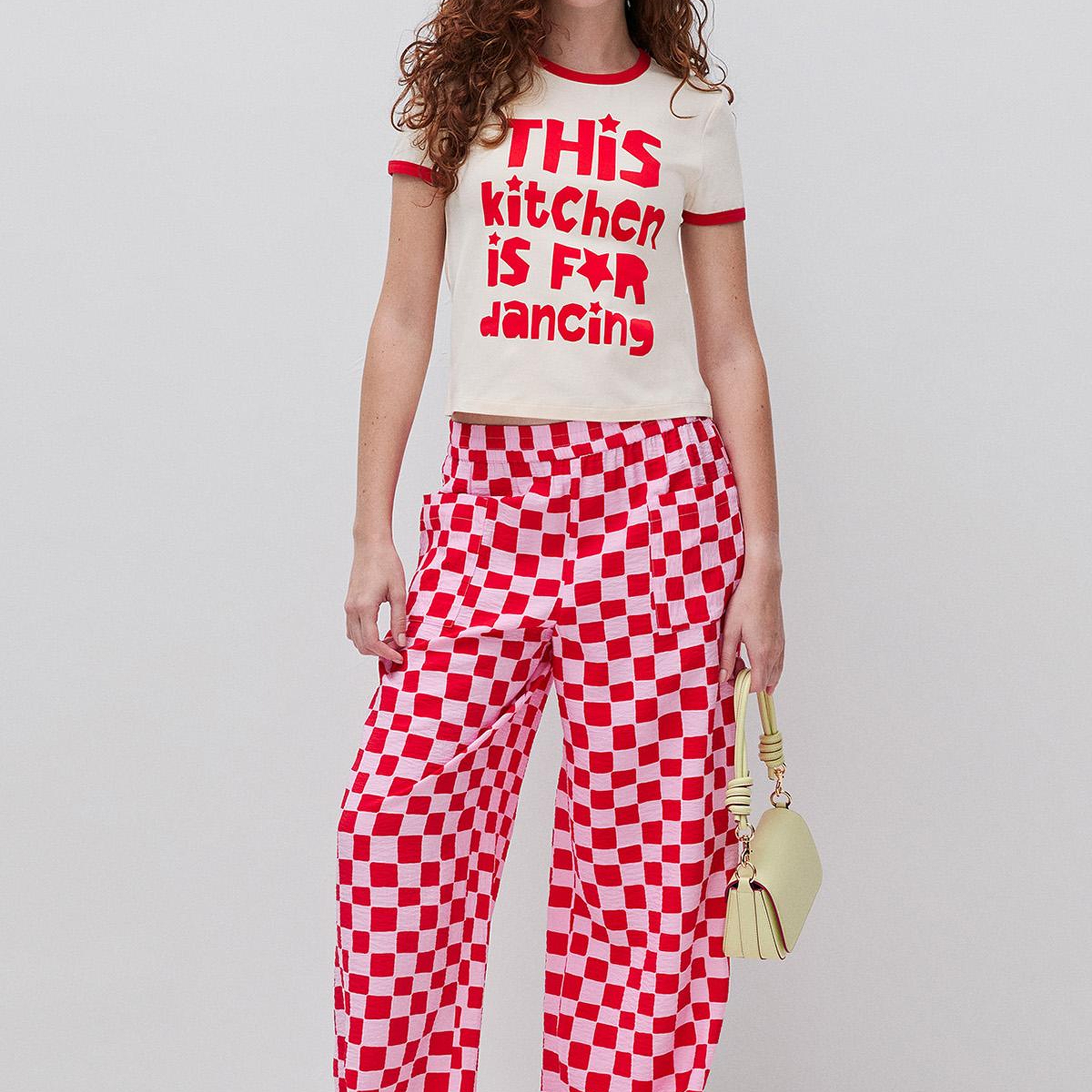 Kadın Krem Pamuk Karışımlı Önü Baskılı Bisiklet Yaka T-Shirt