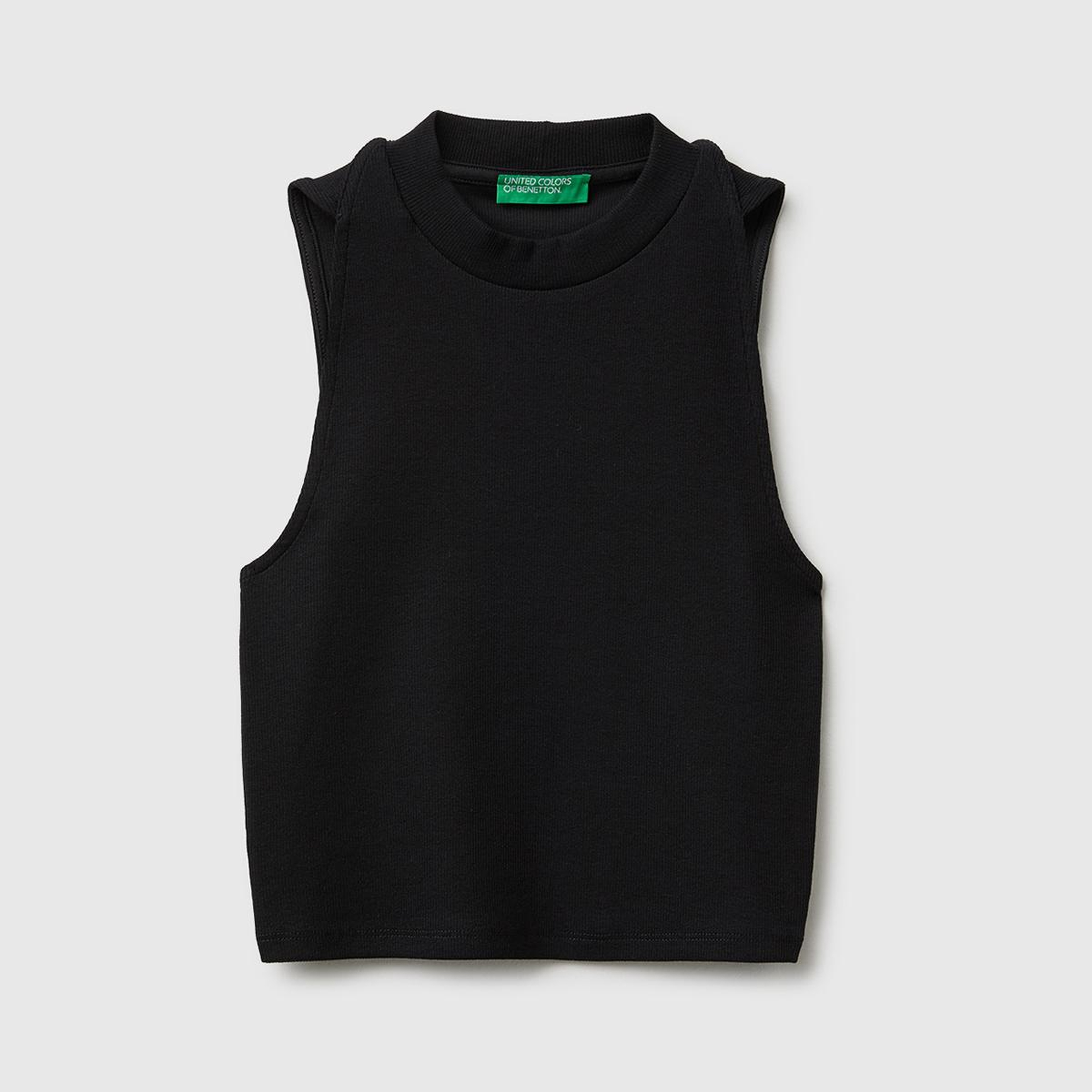 Kadın Siyah Pamuk Karışımlı Fitilli Bisiklet Yaka T-Shirt