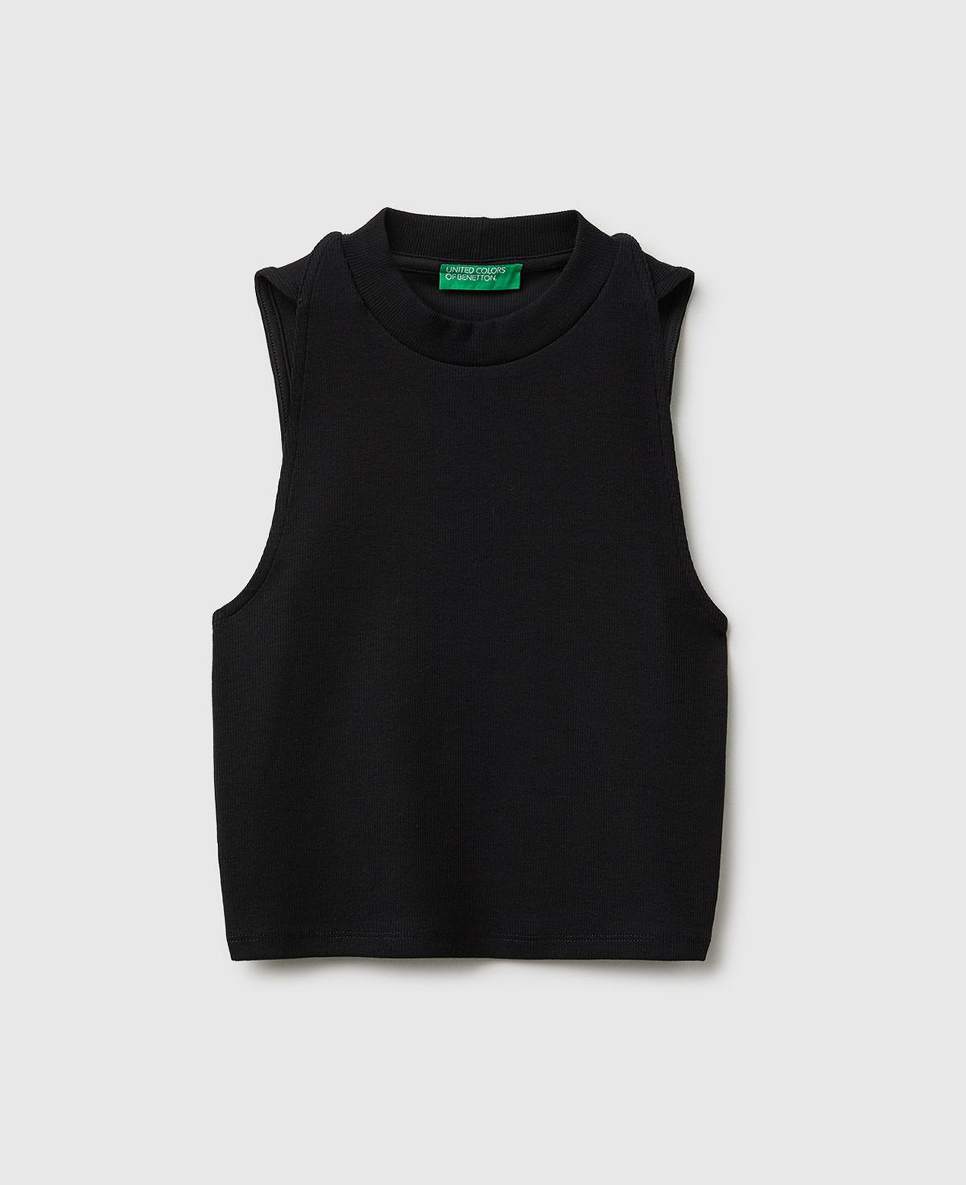 Kadın Siyah Pamuk Karışımlı Fitilli Bisiklet Yaka T-Shirt