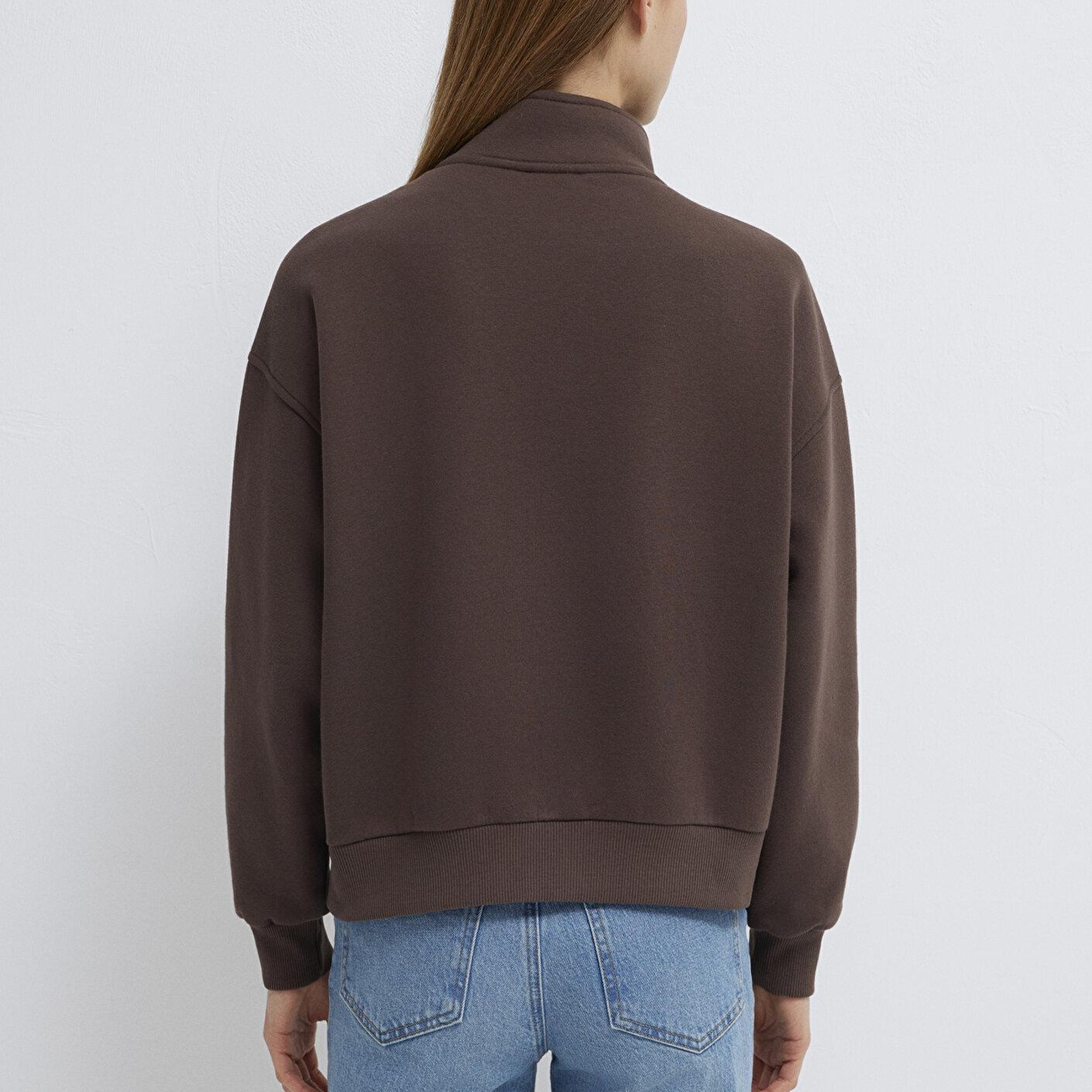 Mavi MVJNS Nakışlı Yarı Fermuarlı Kahverengi Sweatshirt 1S10533-71603