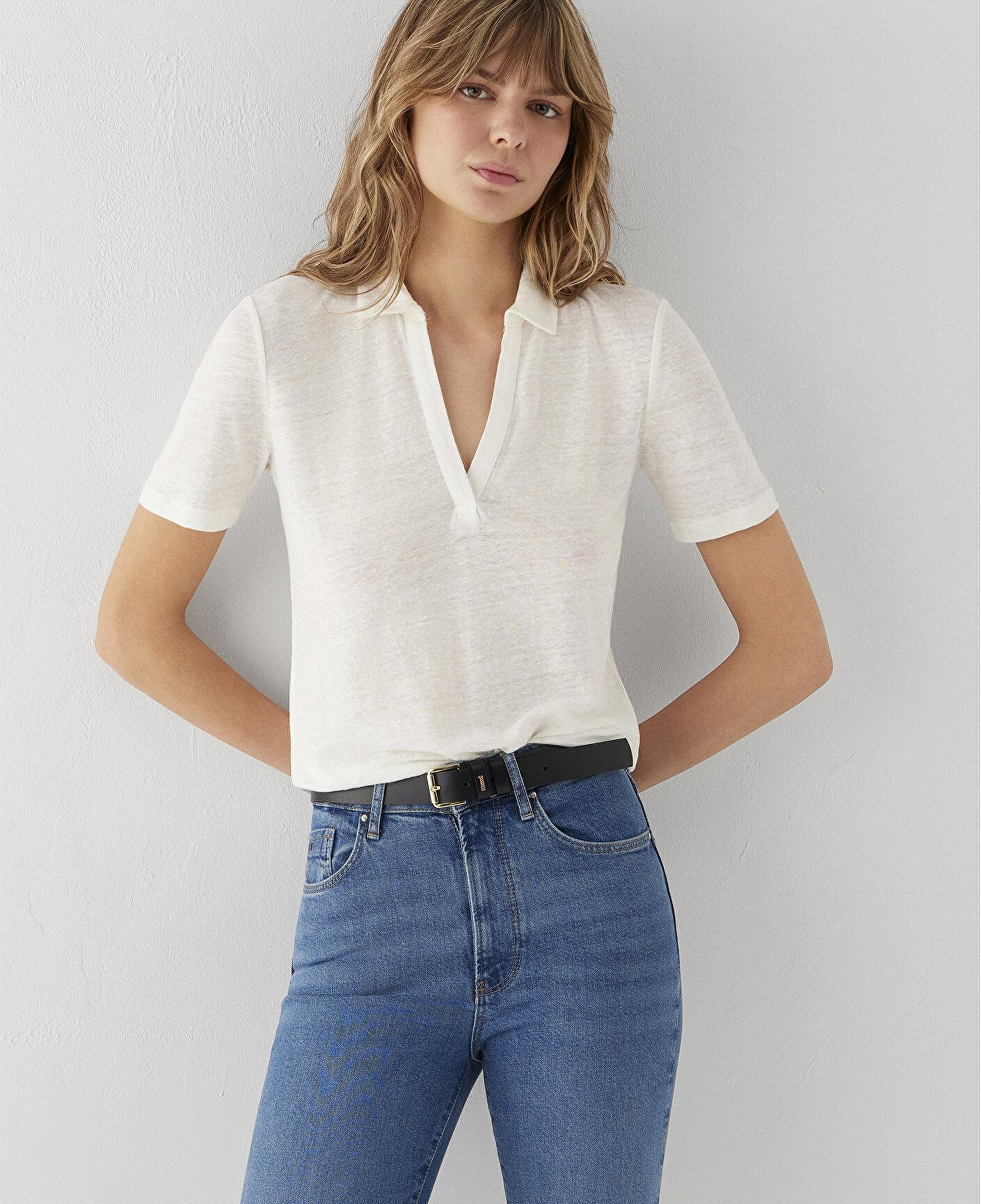 Mavi Ekru Keten Tişört Slim Fit / Dar Kesim 1614309-70057