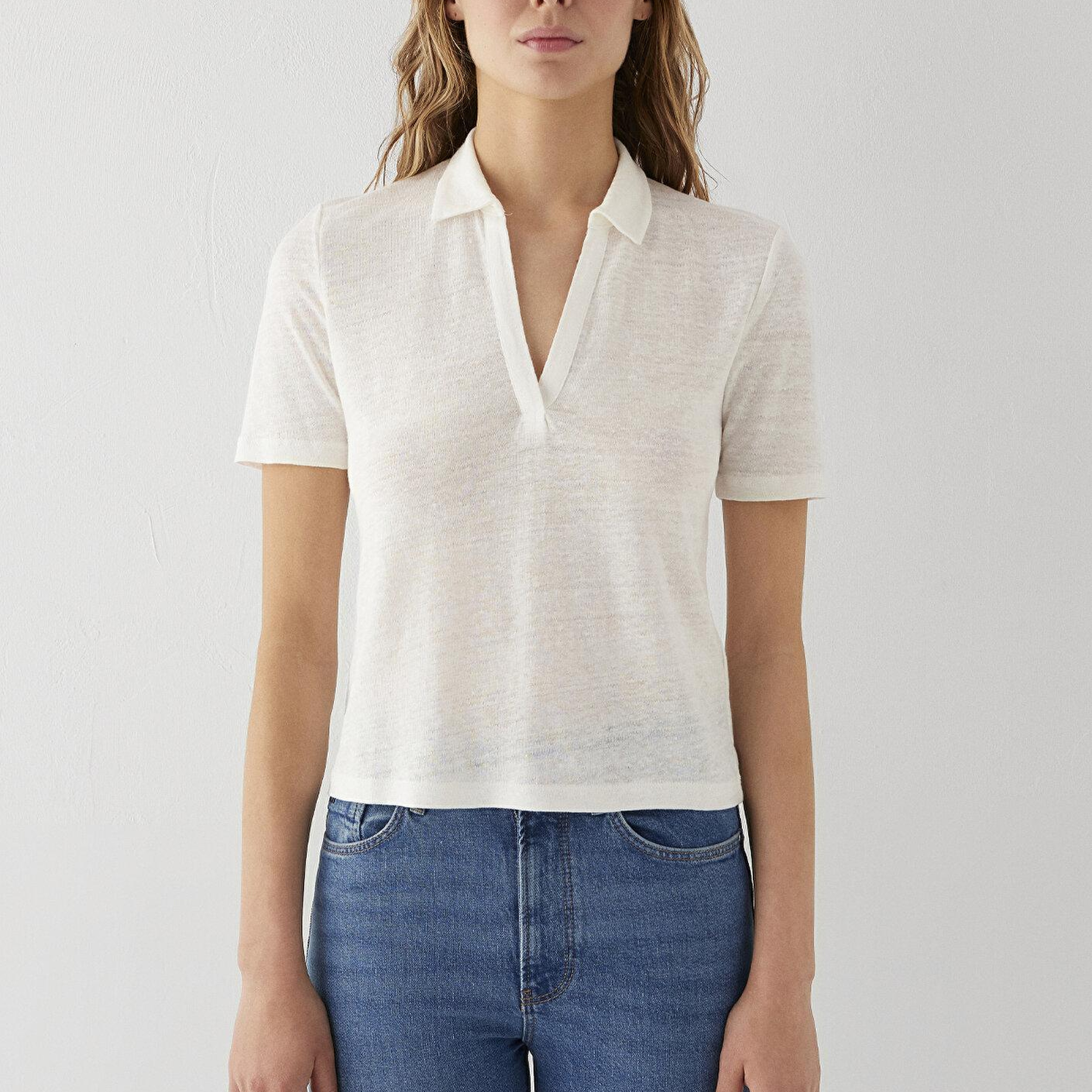 Mavi Ekru Keten Tişört Slim Fit / Dar Kesim 1614309-70057