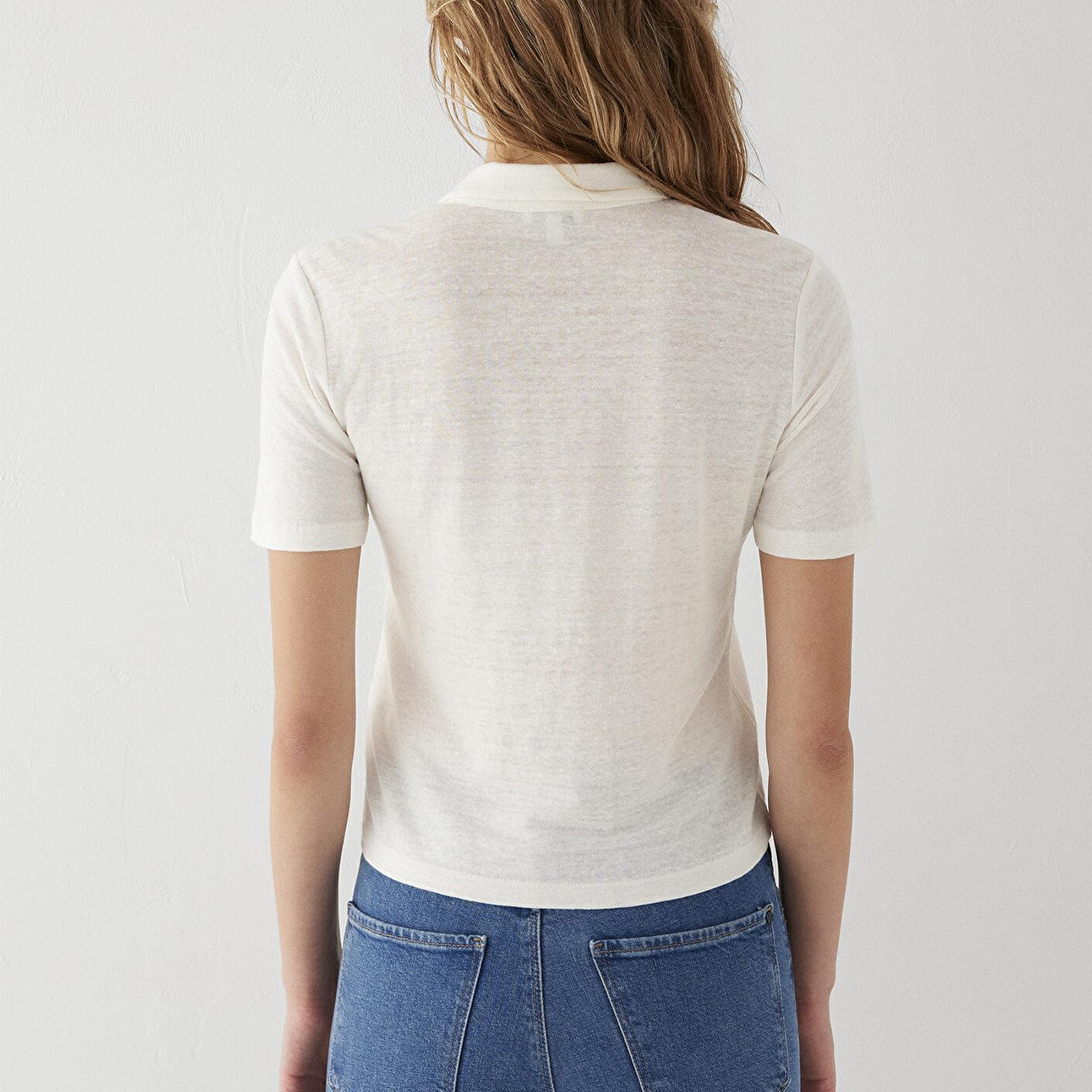 Mavi Ekru Keten Tişört Slim Fit / Dar Kesim 1614309-70057
