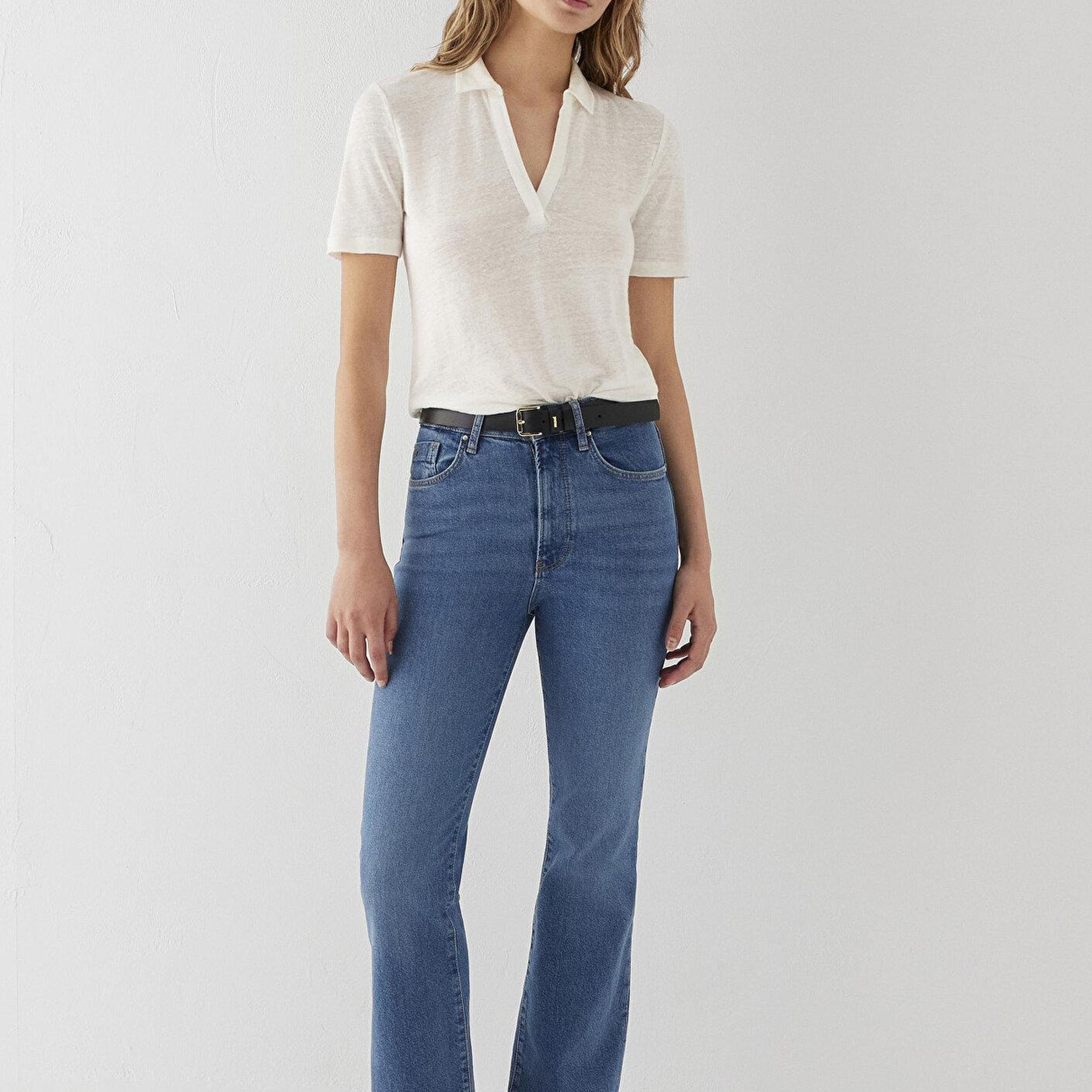 Mavi Ekru Keten Tişört Slim Fit / Dar Kesim 1614309-70057