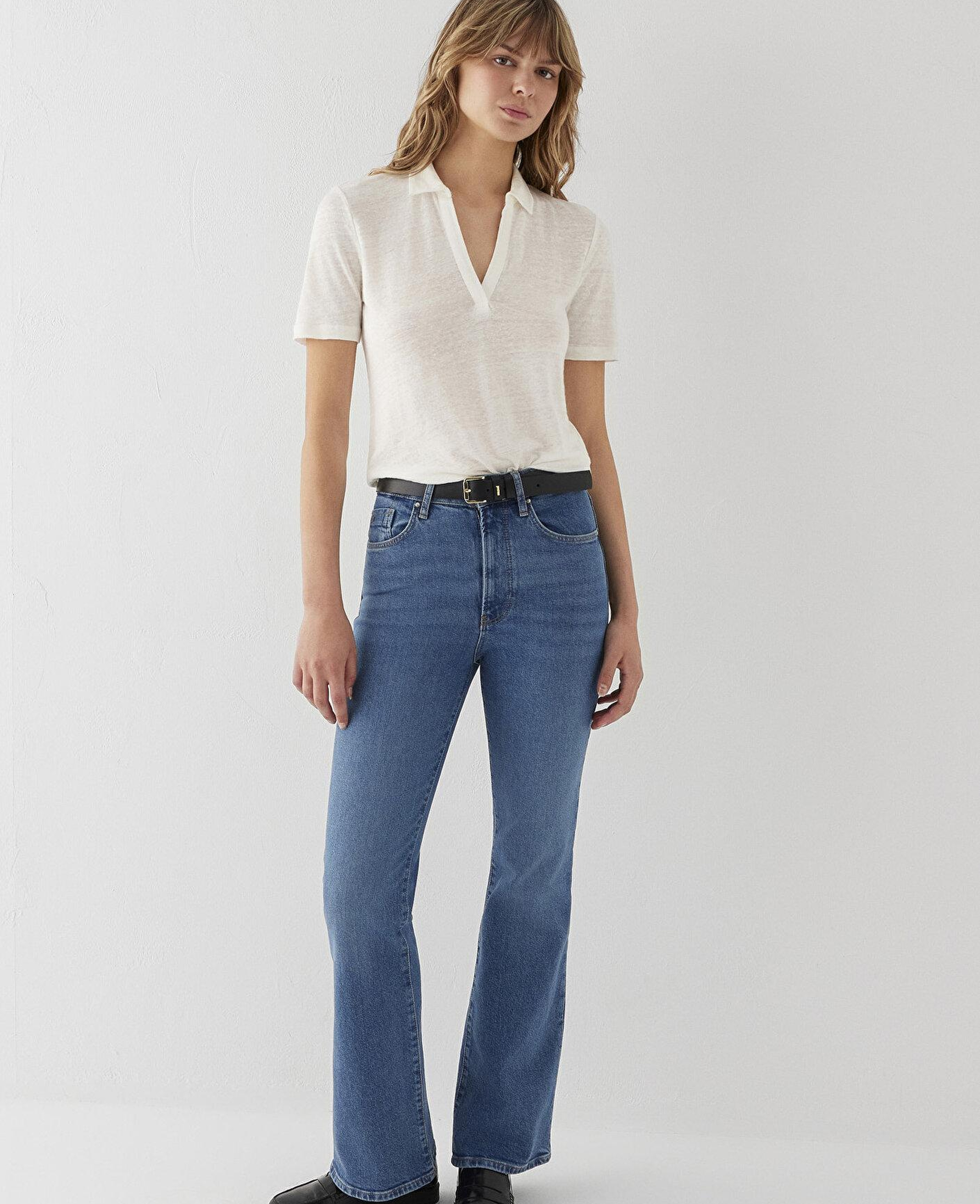 Mavi Ekru Keten Tişört Slim Fit / Dar Kesim 1614309-70057