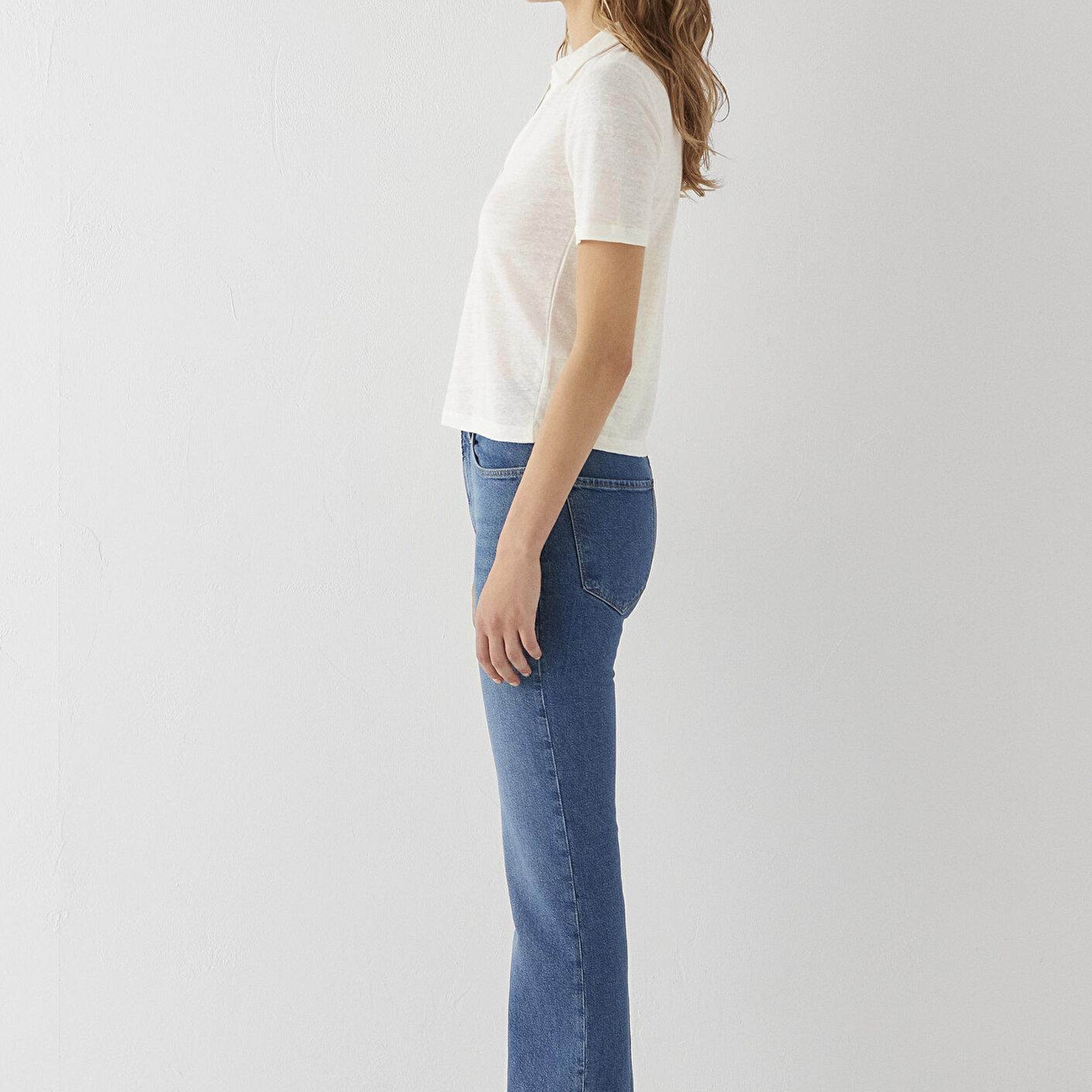 Mavi Ekru Keten Tişört Slim Fit / Dar Kesim 1614309-70057