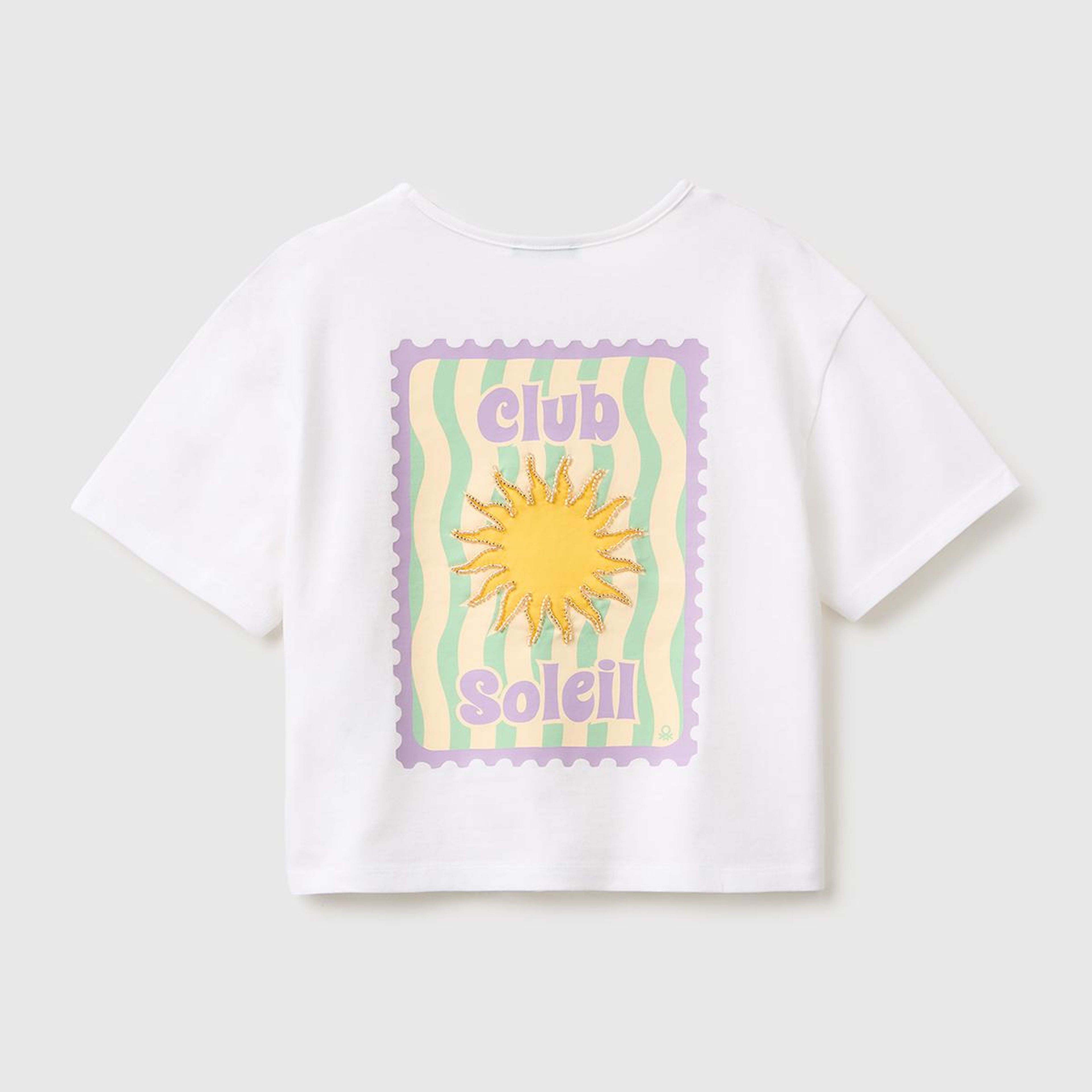Kız Çocuk Beyaz Ön ve Arka Baskı Detaylı Geniş Yaka T-Shirt