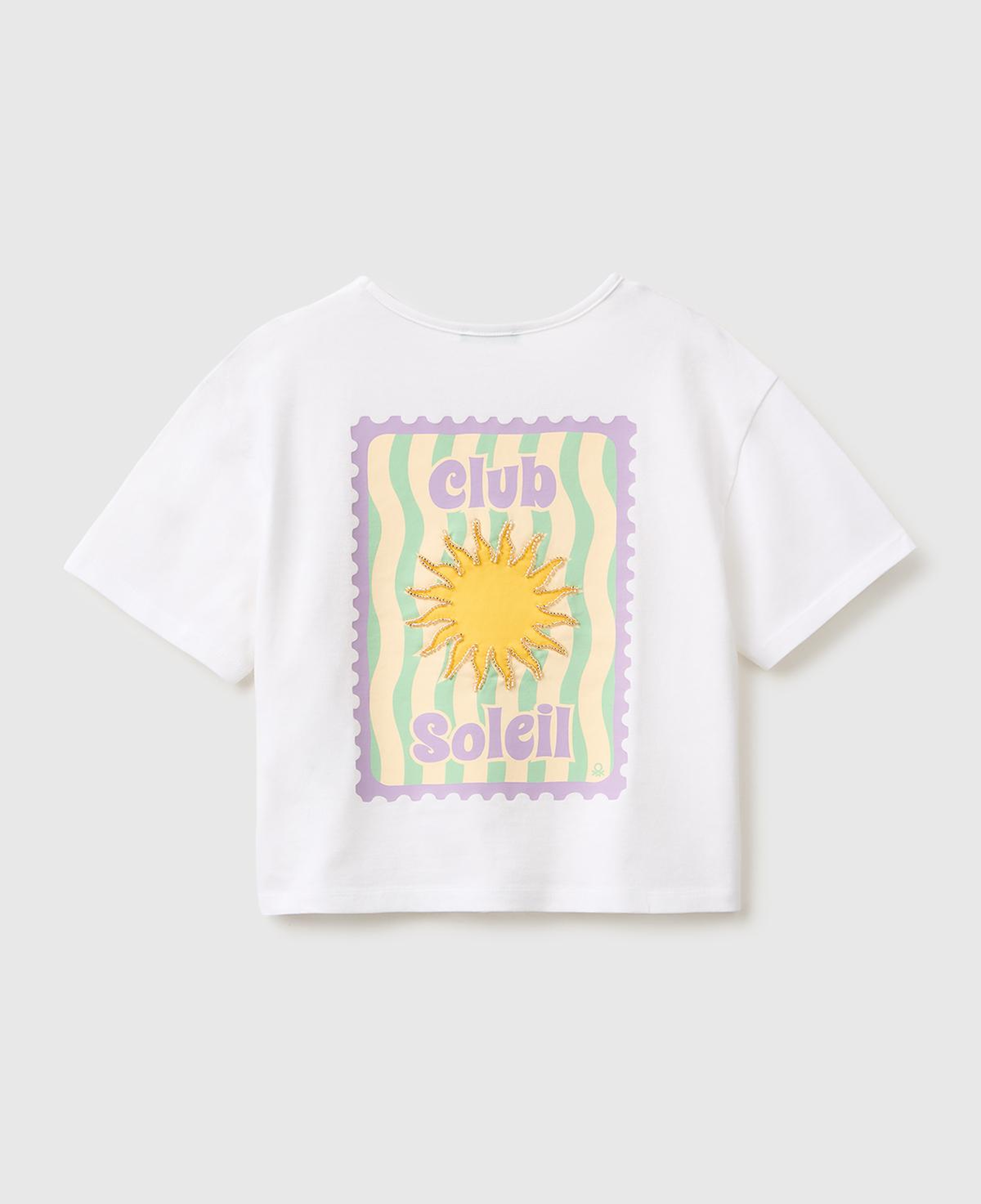 Kız Çocuk Beyaz Ön ve Arka Baskı Detaylı Geniş Yaka T-Shirt