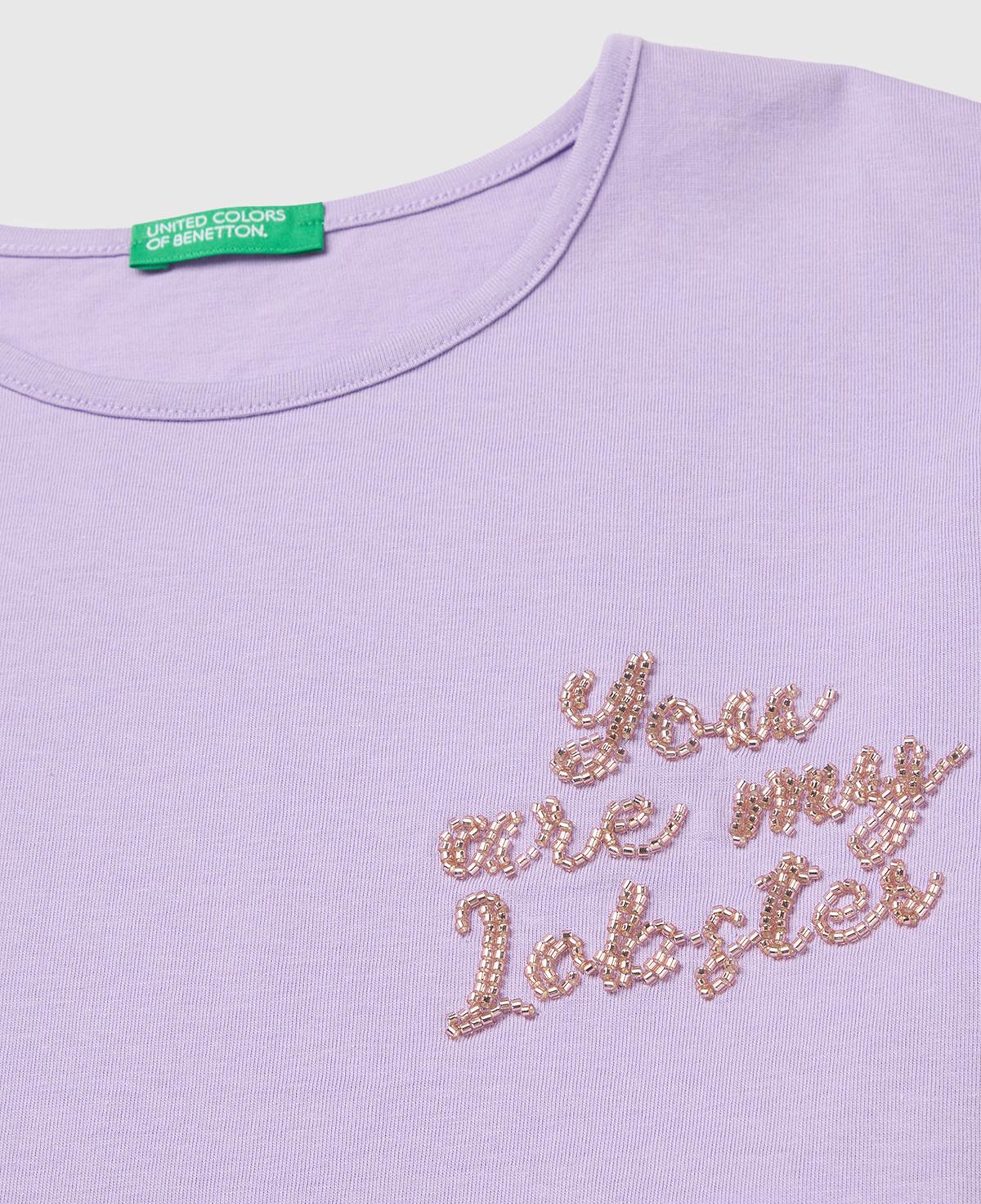 Kız Çocuk Lila Ön ve Arka Baskı Detaylı Geniş Yaka T-Shirt