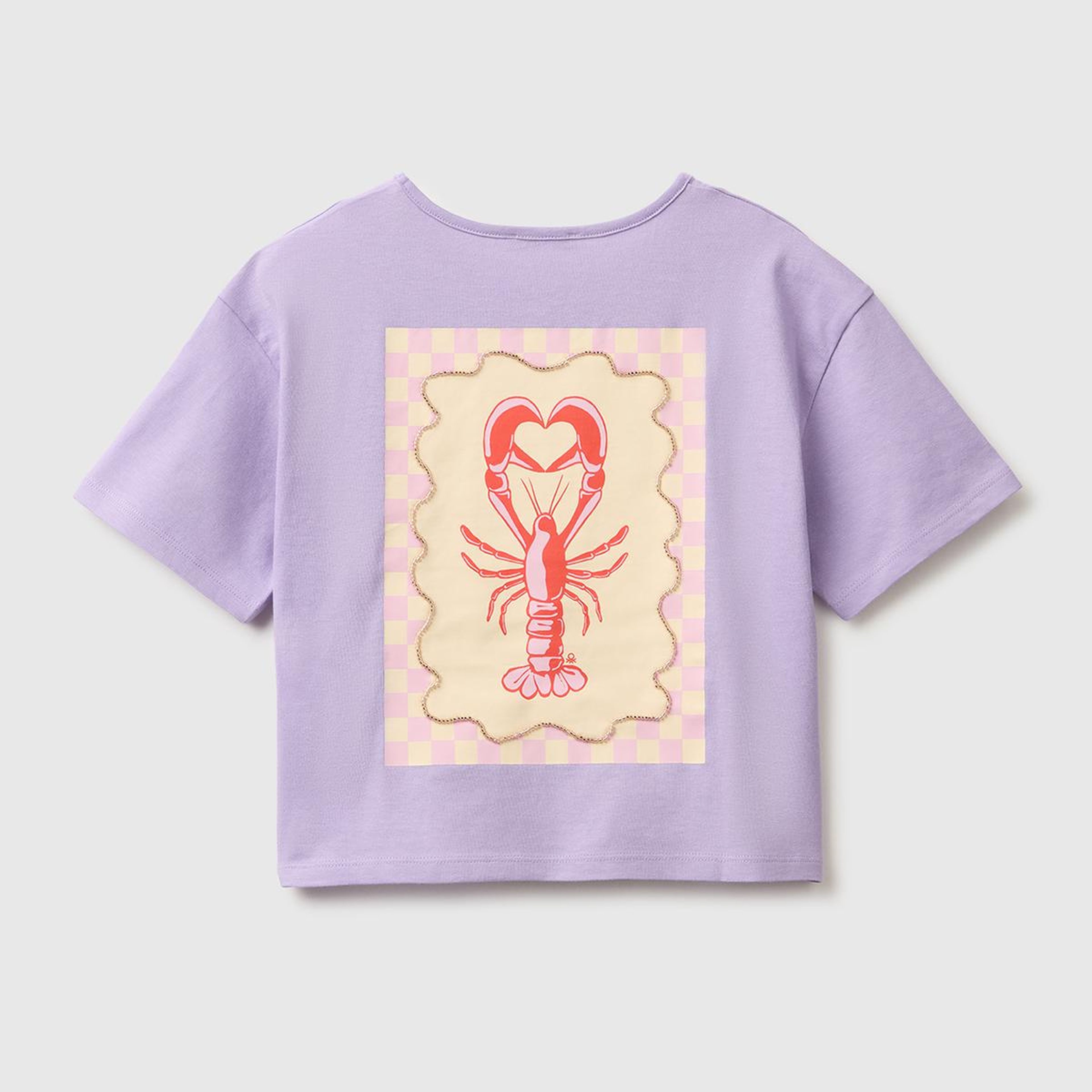 Kız Çocuk Lila Ön ve Arka Baskı Detaylı Geniş Yaka T-Shirt