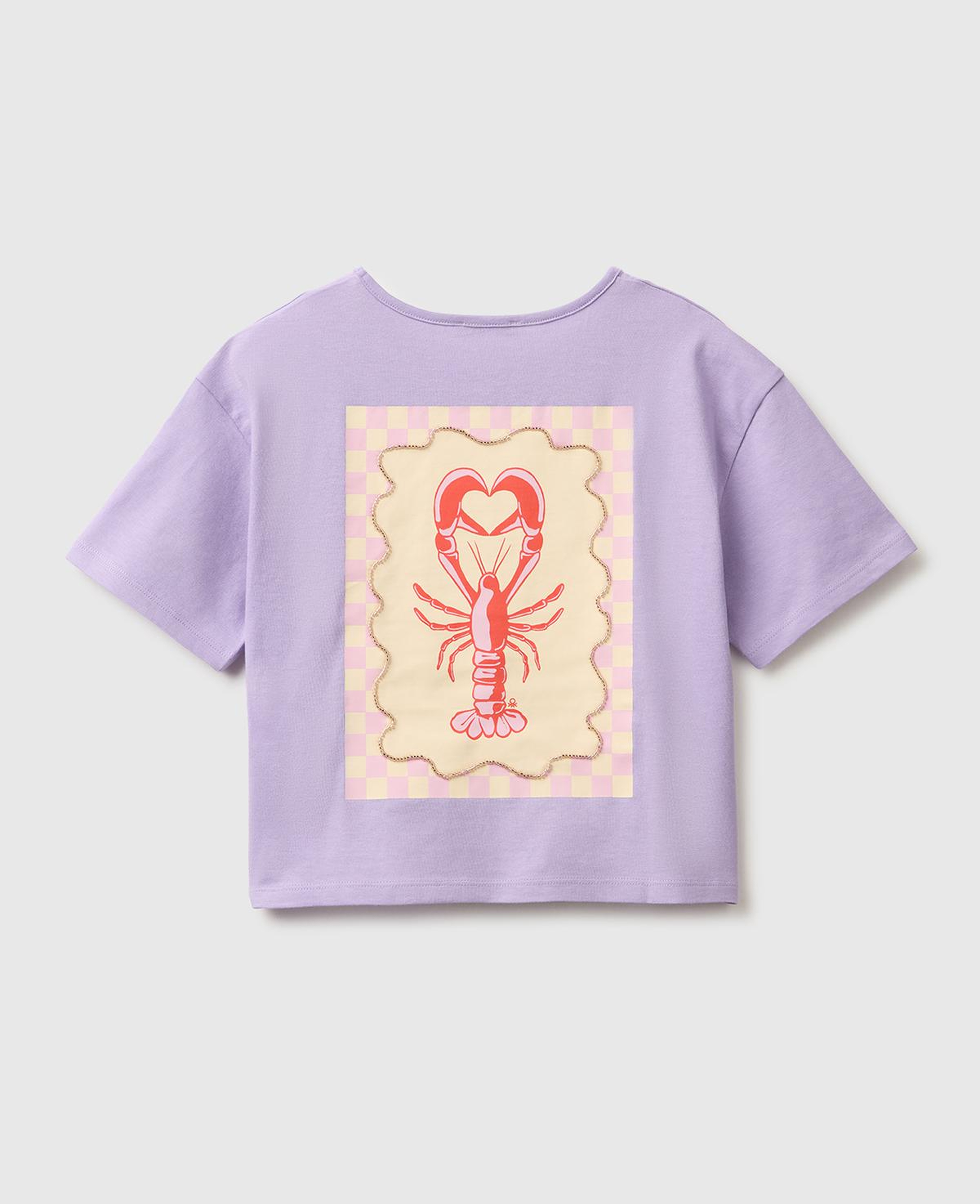 Kız Çocuk Lila Ön ve Arka Baskı Detaylı Geniş Yaka T-Shirt