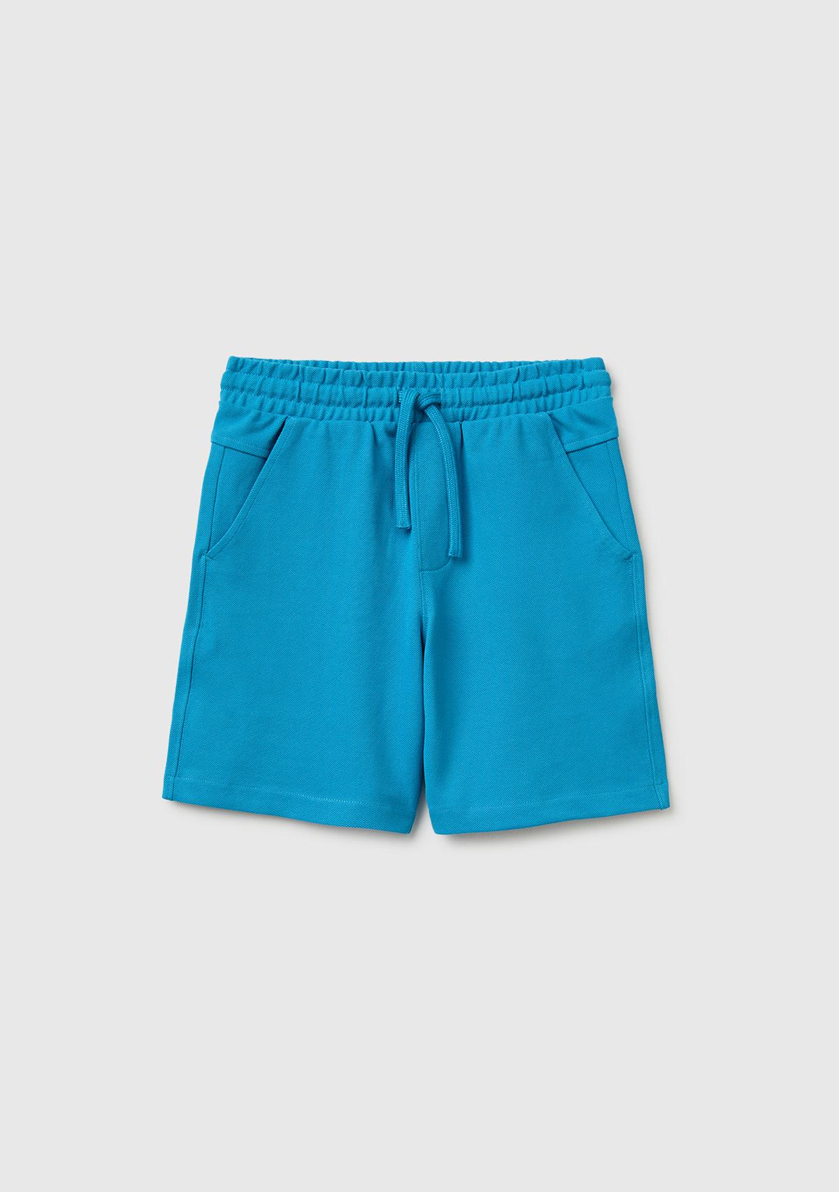 Erkek Çocuk Mavi Beli Lastikli Relaxed Fit Bermuda Şort