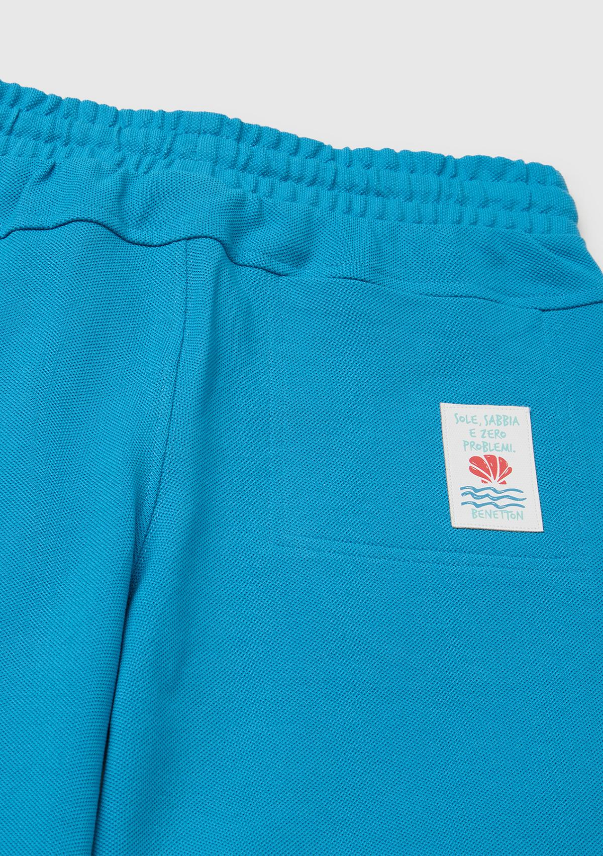 Erkek Çocuk Mavi Beli Lastikli Relaxed Fit Bermuda Şort