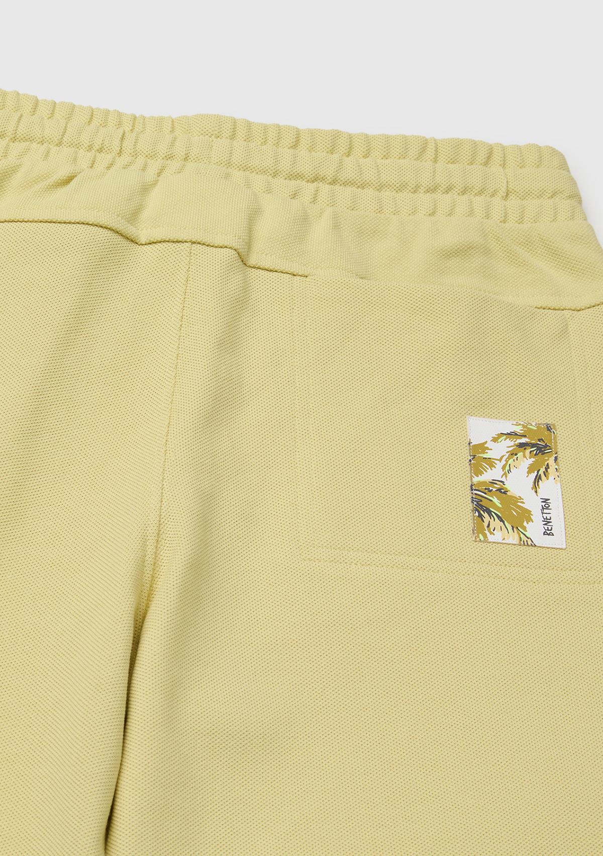 Erkek Çocuk Sarı Beli Lastikli Relaxed Fit Bermuda Şort