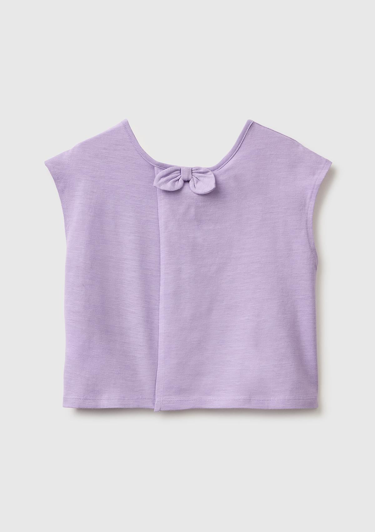 Kız Çocuk Lila Arkası Fiyonk Detaylı Kimono Kollu T-Shirt