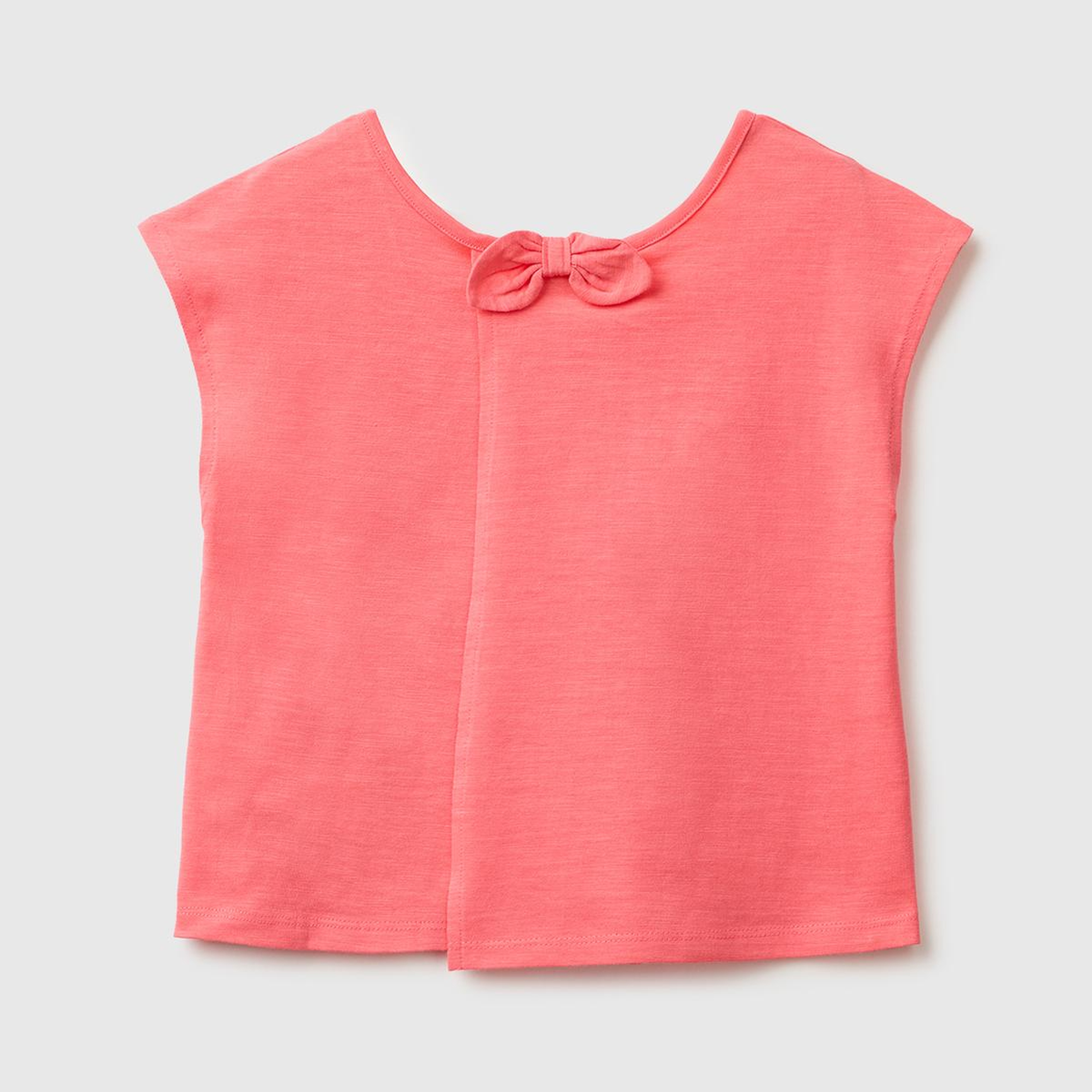 Kız Çocuk Mercan Arkası Fiyonk Detaylı Kimono Kollu T-Shirt