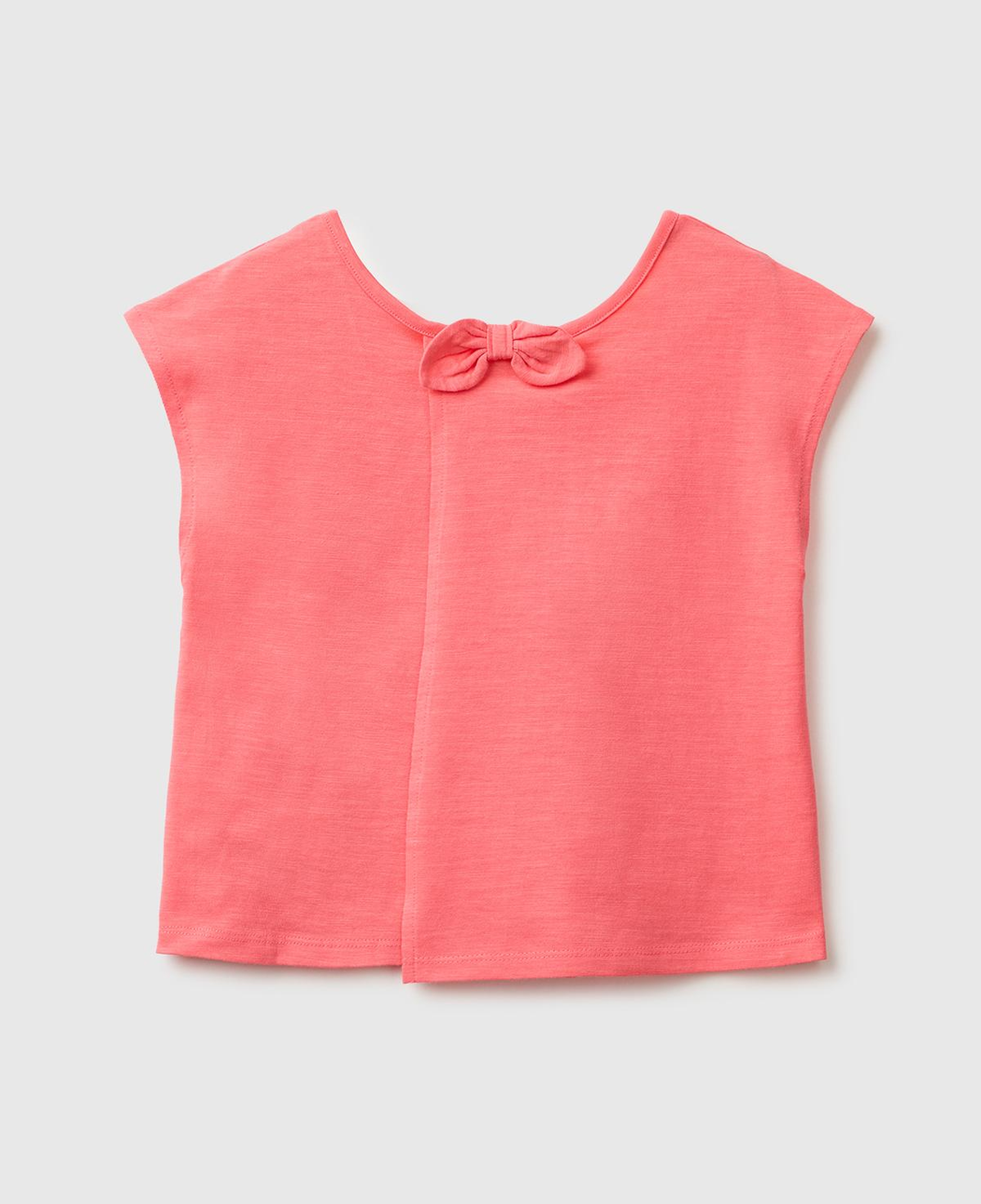 Kız Çocuk Mercan Arkası Fiyonk Detaylı Kimono Kollu T-Shirt