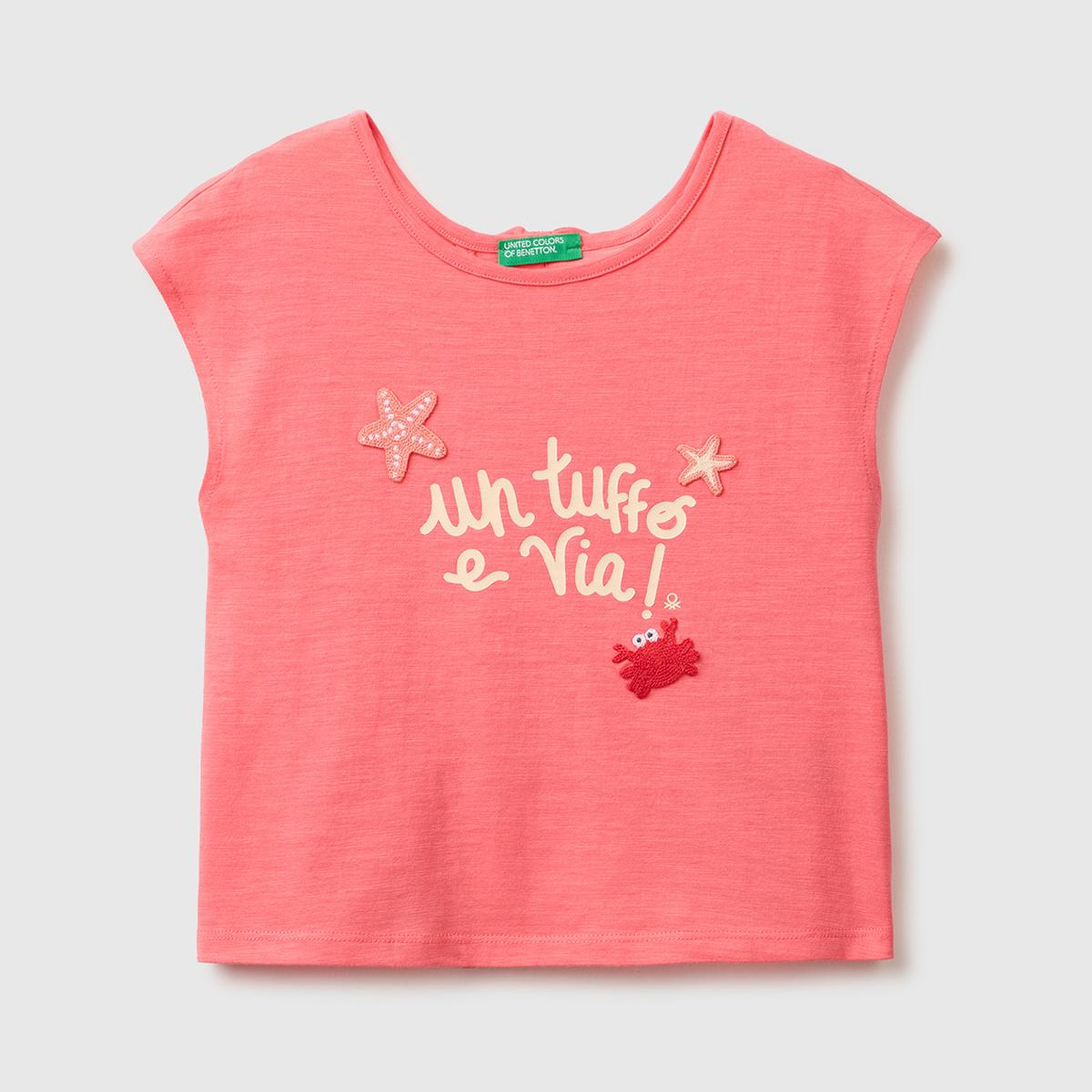 Kız Çocuk Mercan Arkası Fiyonk Detaylı Kimono Kollu T-Shirt
