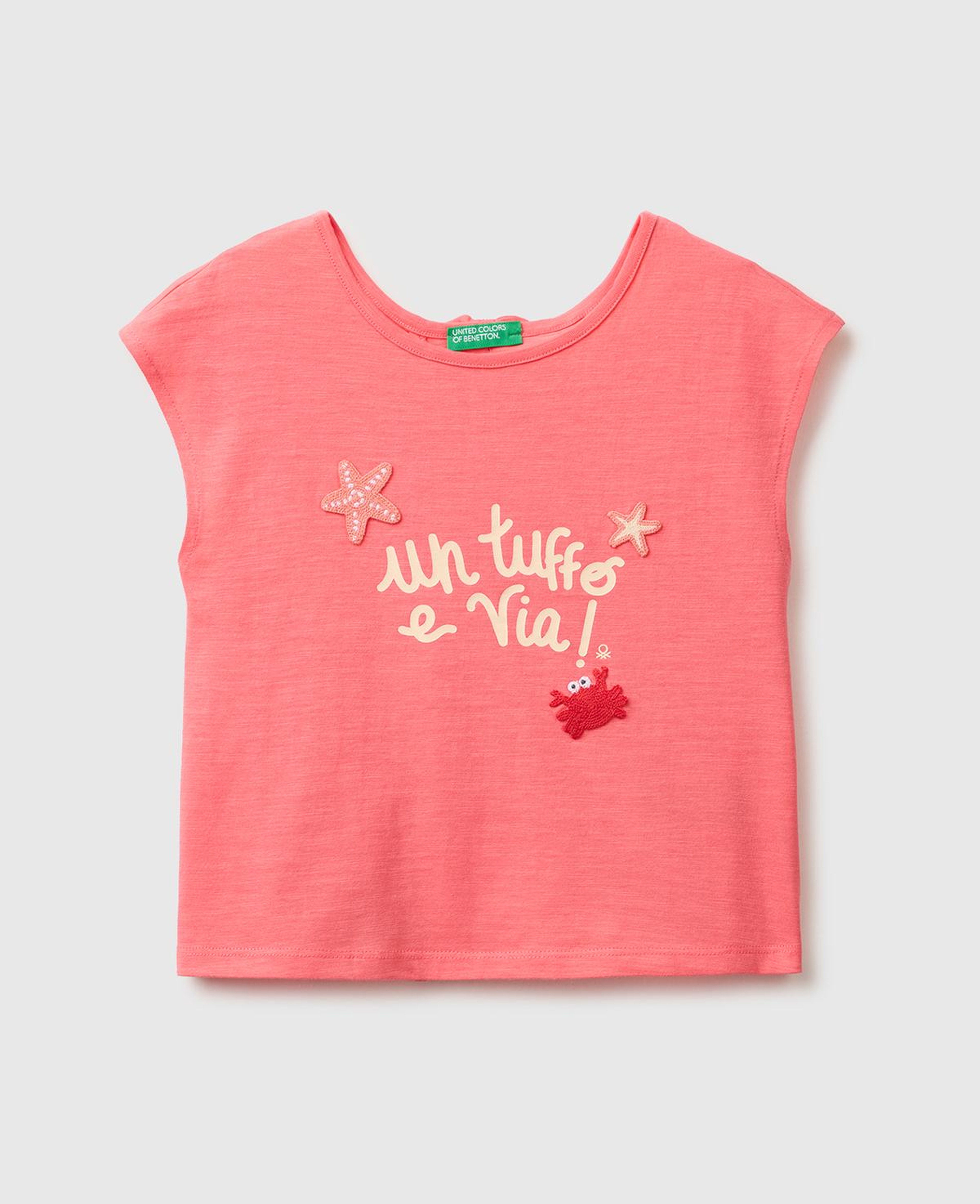 Kız Çocuk Mercan Arkası Fiyonk Detaylı Kimono Kollu T-Shirt