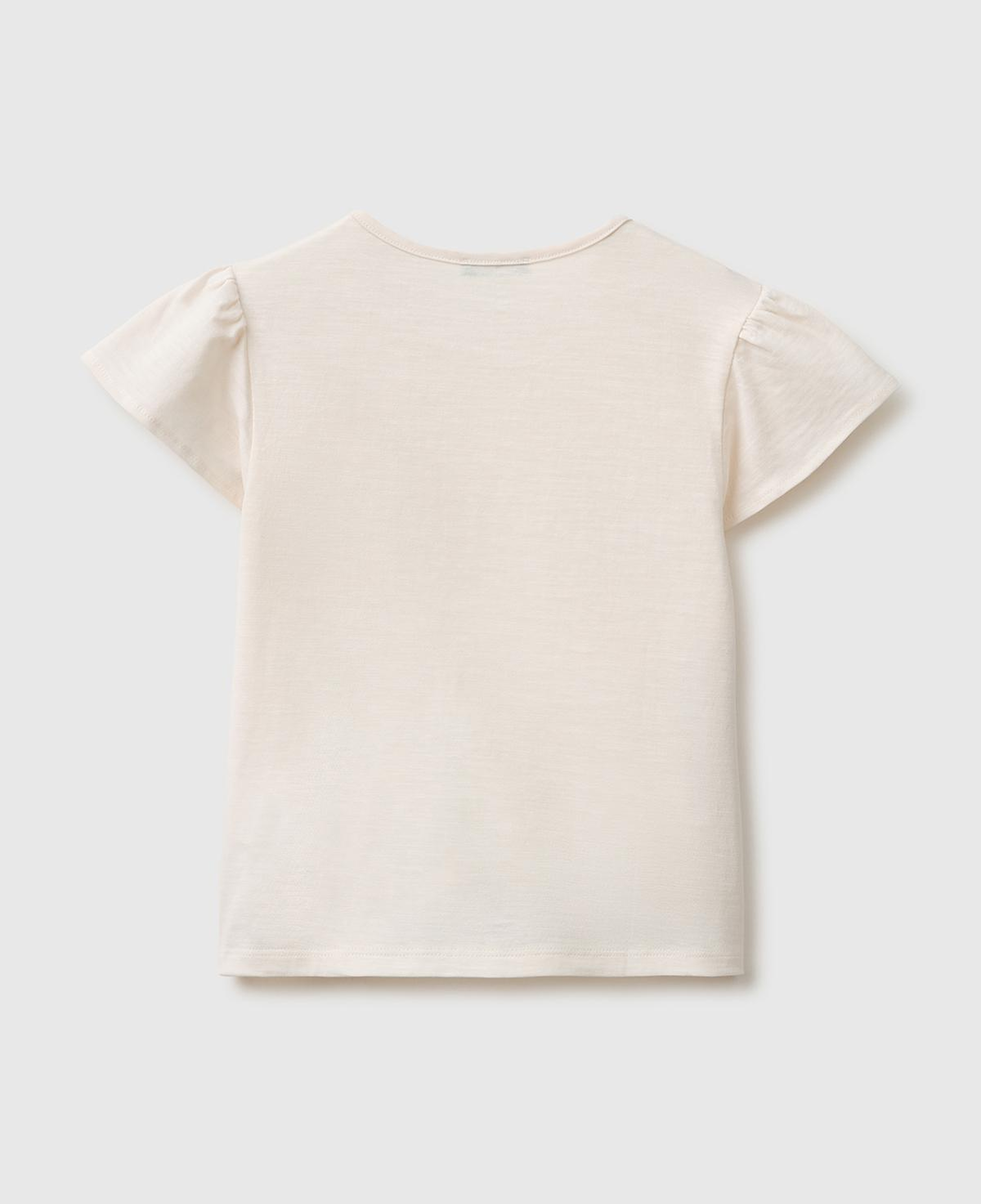 Kız Çocuk Ekru Baskı ve Püskül Detaylı Regular Fit T-Shirt
