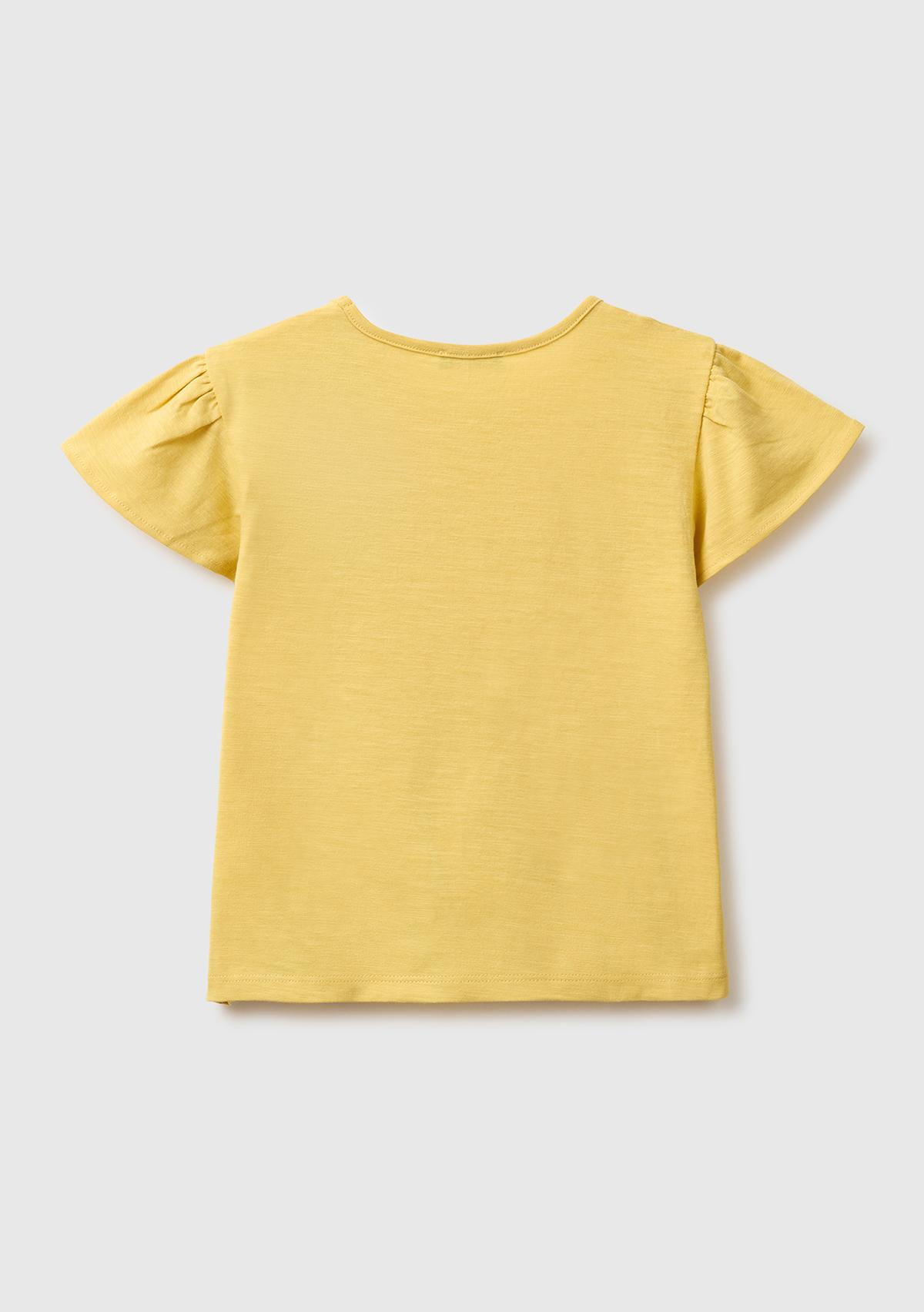 Kız Çocuk Hardal Sarısı Baskı ve Püskül Detaylı Regular Fit T-Shirt