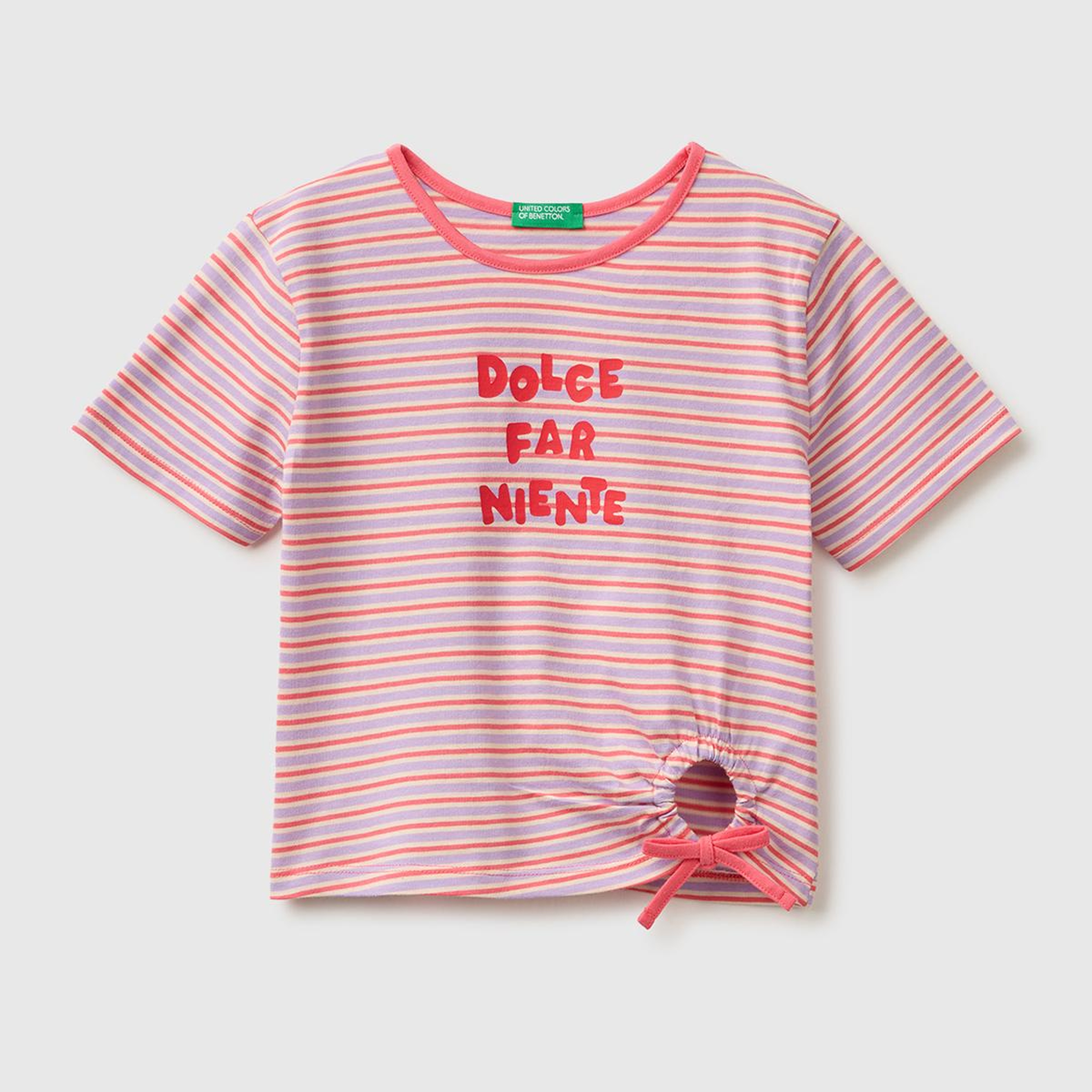 Kız Çocuk Kırmızı mix Önü Düğümlü Baskılı Regular Fit T-Shirt