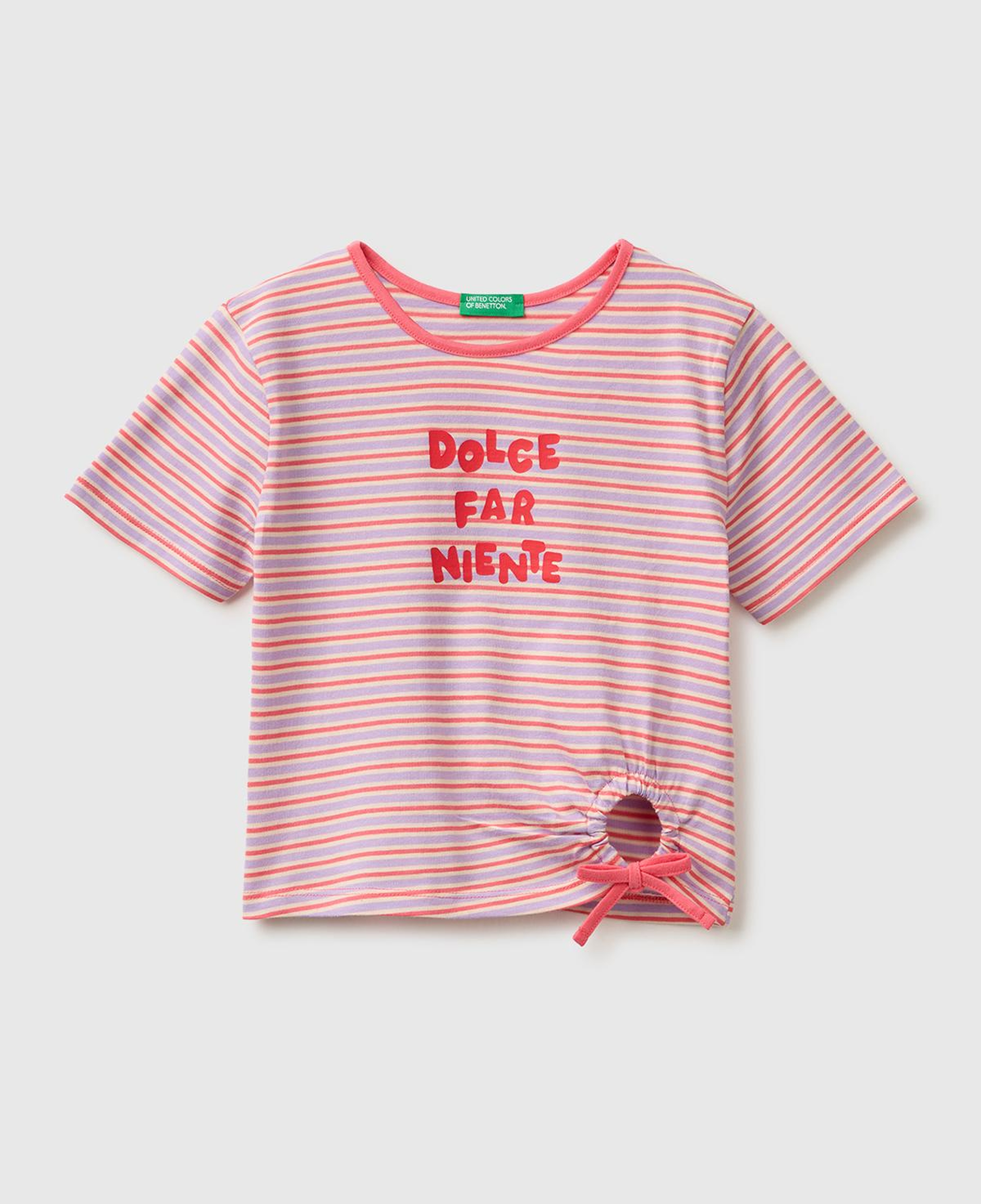 Kız Çocuk Kırmızı mix Önü Düğümlü Baskılı Regular Fit T-Shirt