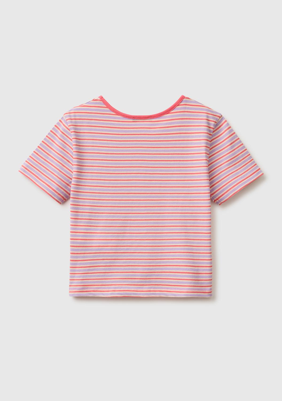 Kız Çocuk Kırmızı mix Önü Düğümlü Baskılı Regular Fit T-Shirt