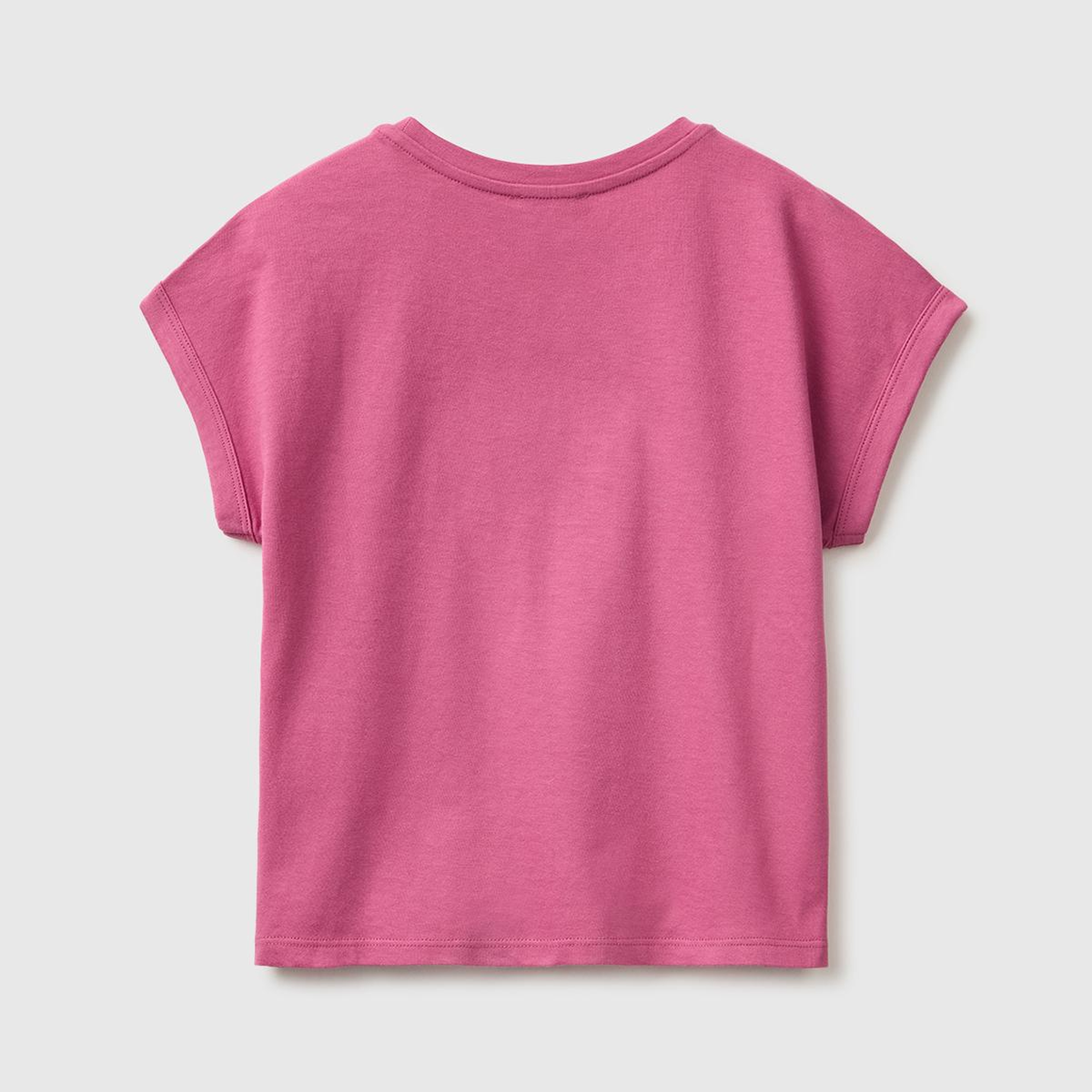 Kız Çocuk Gül Kurusu Renkli Taş Detaylı Bisiklet Yaka T-Shirt