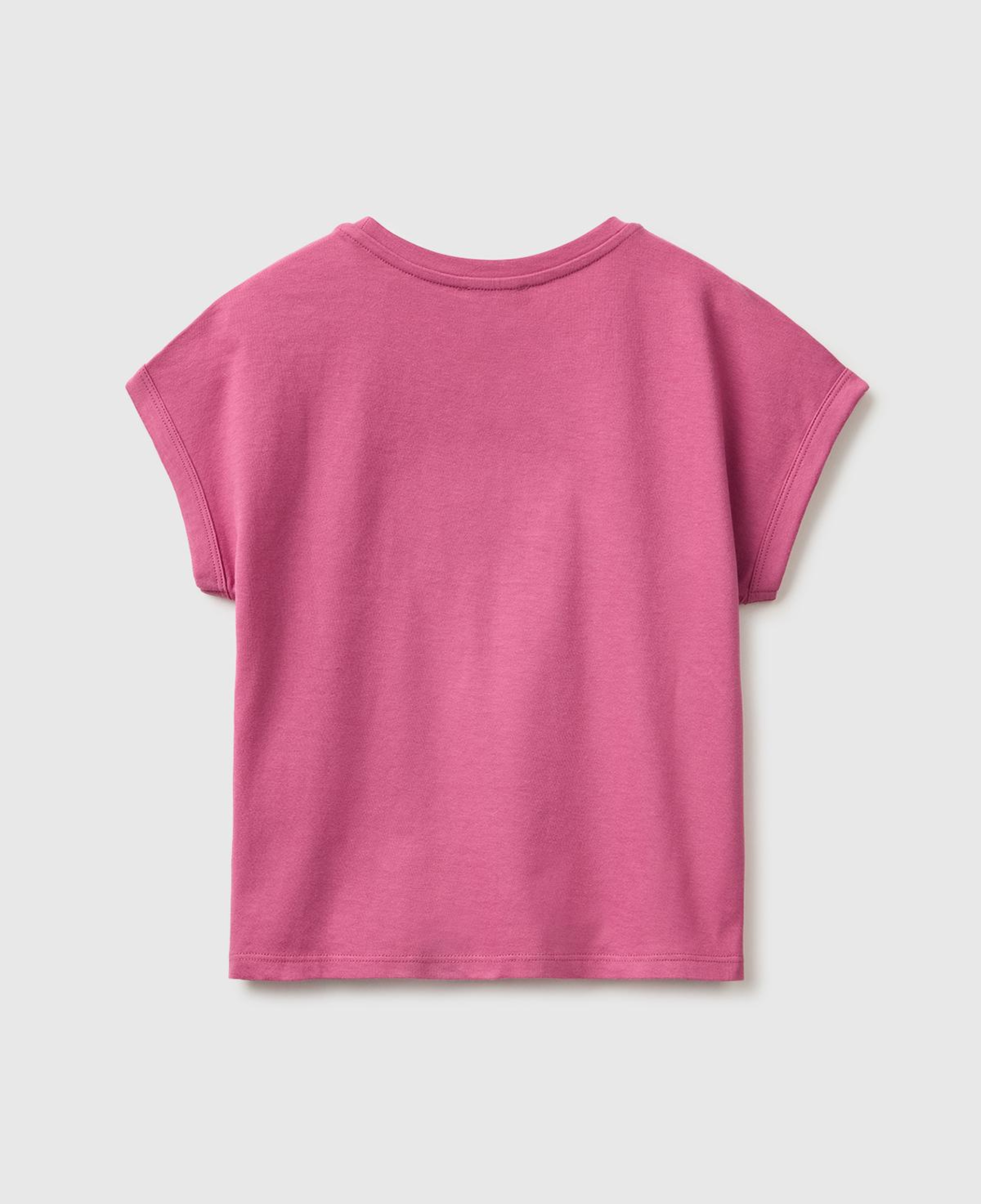 Kız Çocuk Gül Kurusu Renkli Taş Detaylı Bisiklet Yaka T-Shirt