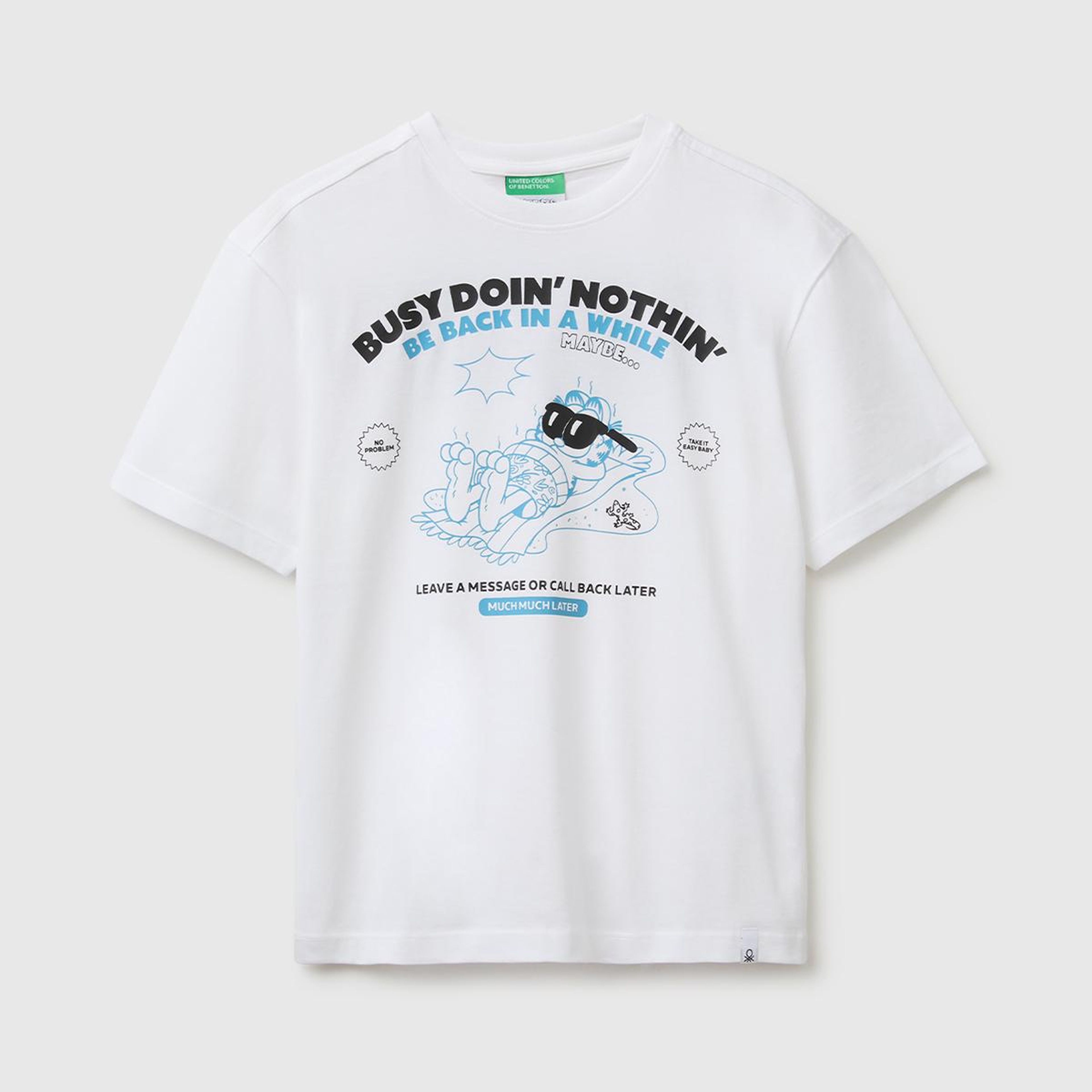 Erkek Çocuk Beyaz Garfield Baskı Detaylı Yuvarlak Yaka T-Shirt