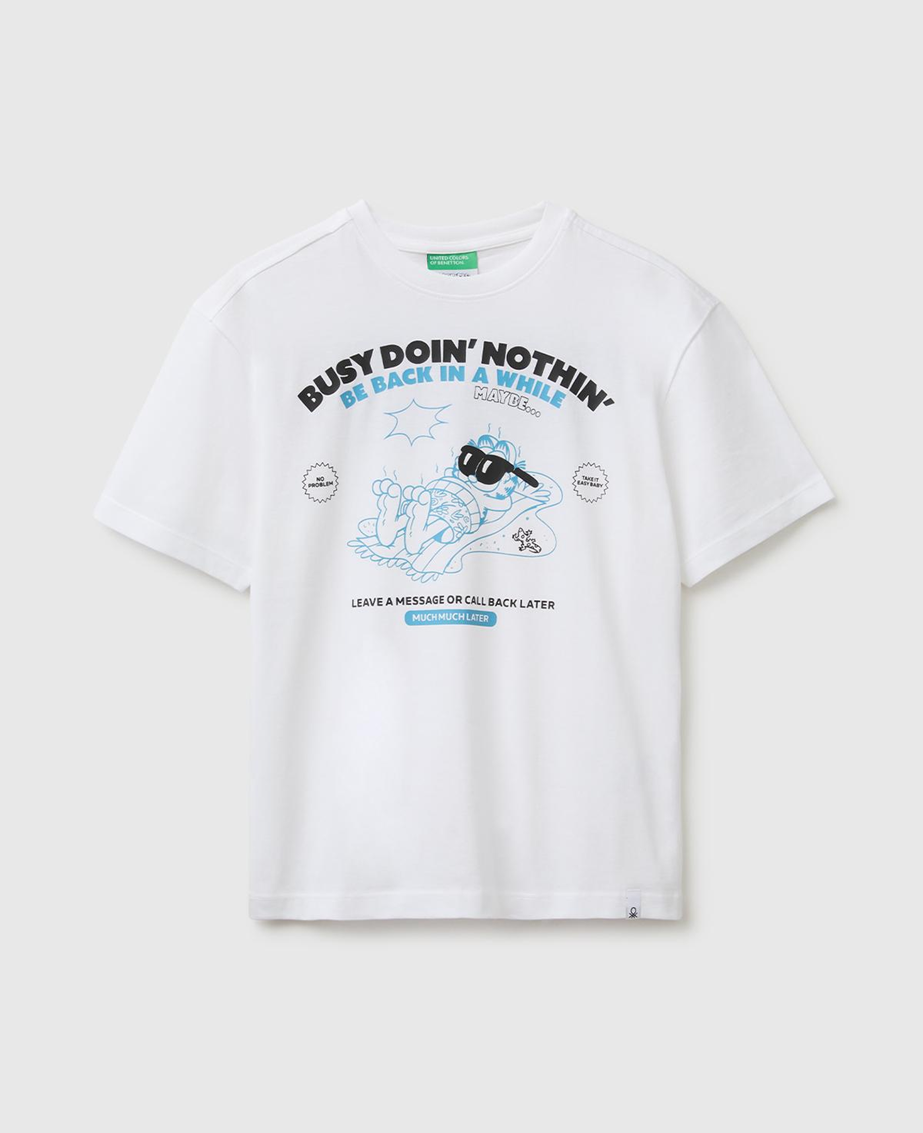 Erkek Çocuk Beyaz Garfield Baskı Detaylı Yuvarlak Yaka T-Shirt