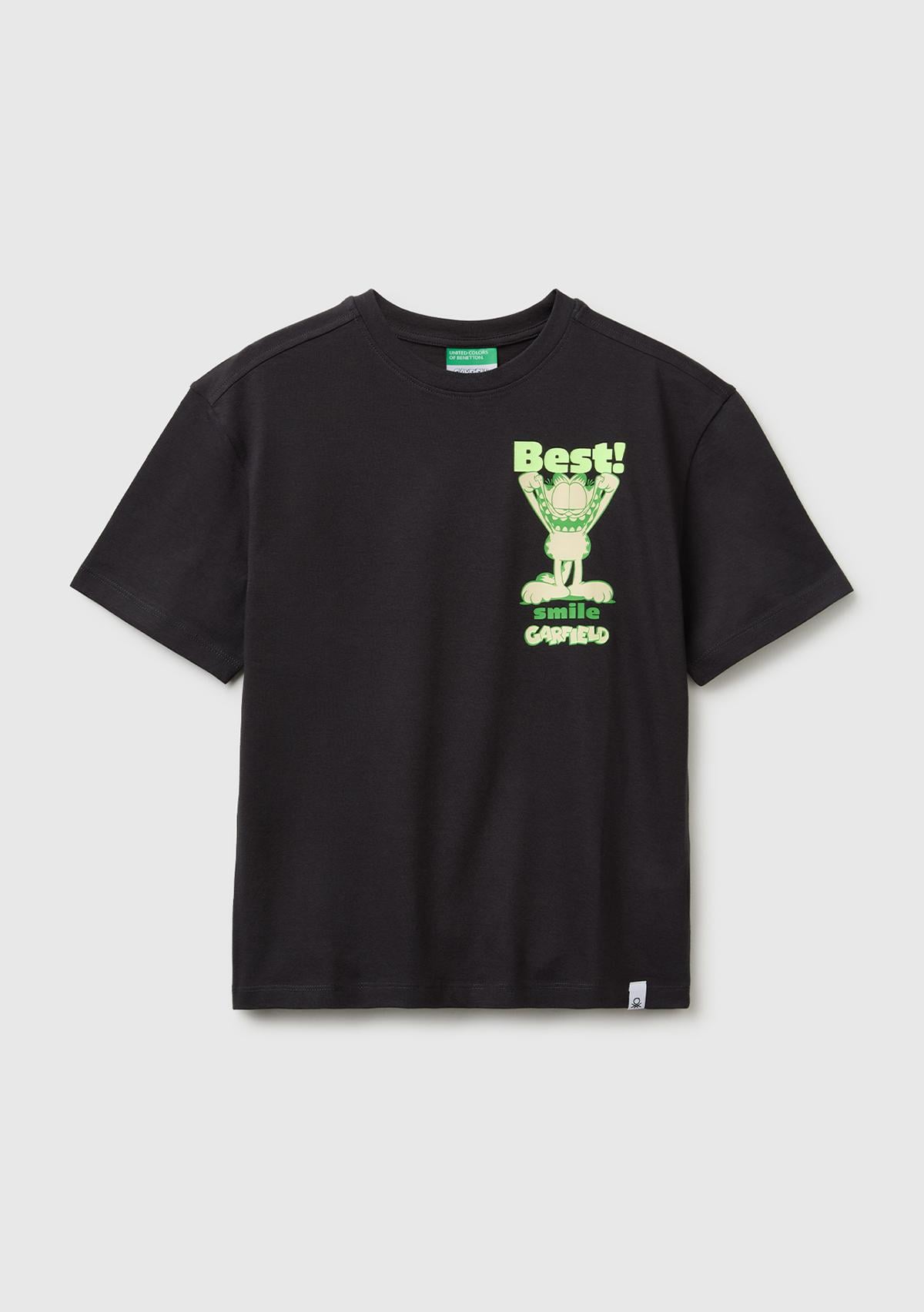Erkek Çocuk Antrasit Garfield Baskı Detaylı Yuvarlak Yaka T-Shirt