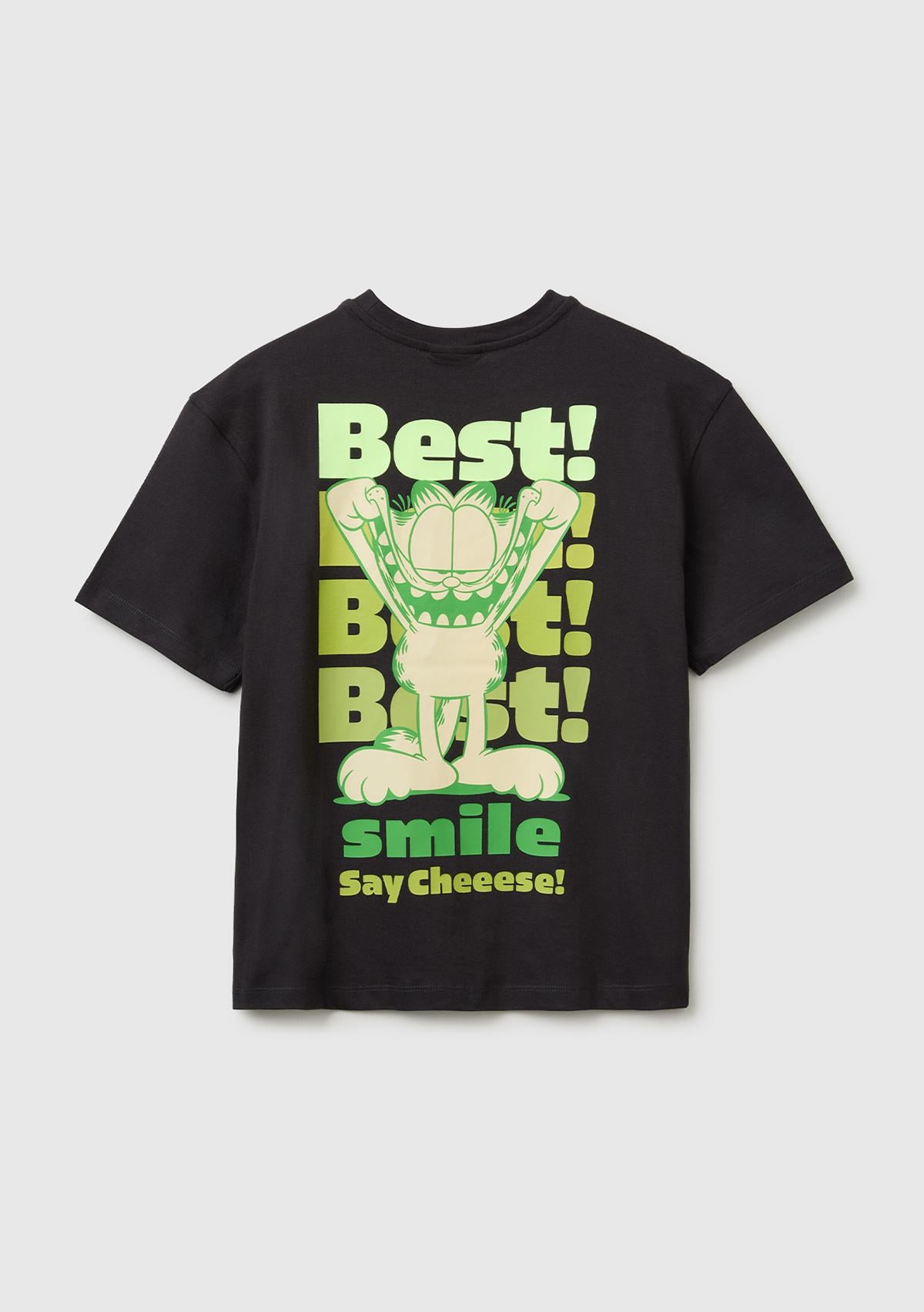 Erkek Çocuk Antrasit Garfield Baskı Detaylı Yuvarlak Yaka T-Shirt
