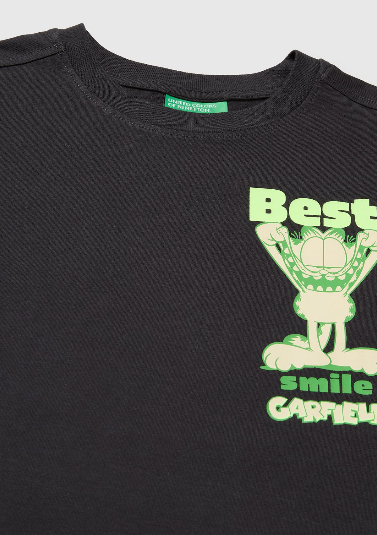 Erkek Çocuk Antrasit Garfield Baskı Detaylı Yuvarlak Yaka T-Shirt