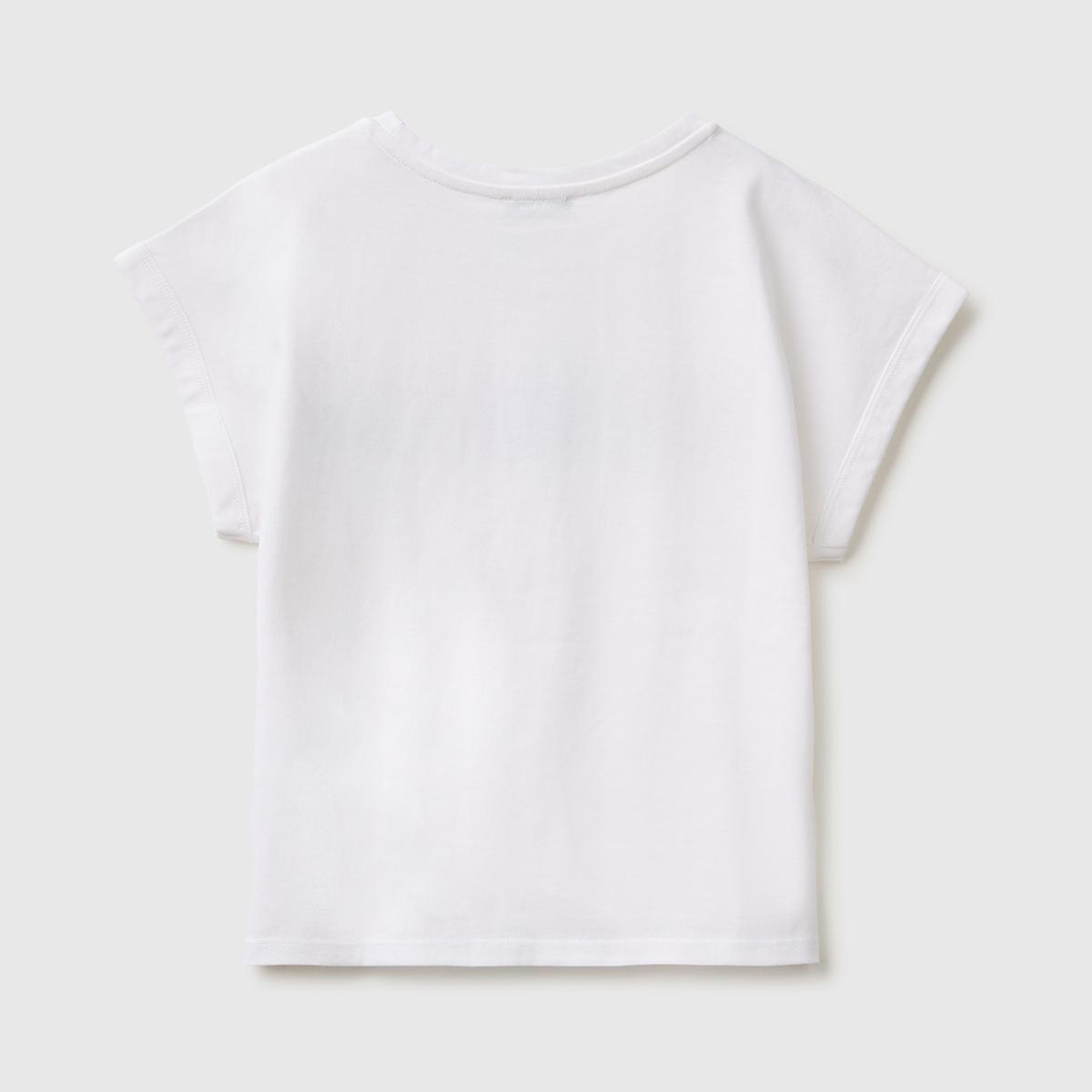 Kız Çocuk Beyaz Renkli Taş Detaylı Bisiklet Yaka T-Shirt