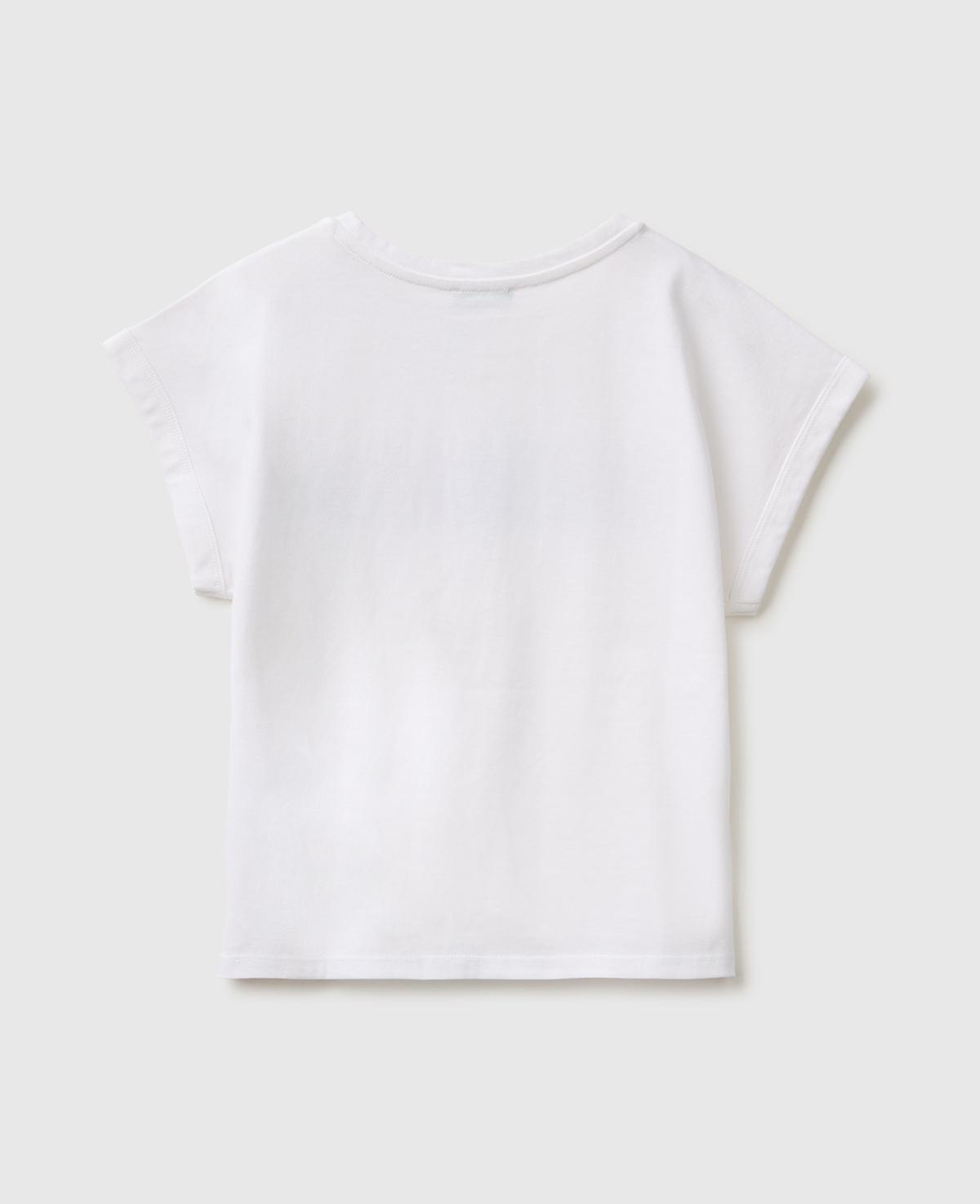 Kız Çocuk Beyaz Renkli Taş Detaylı Bisiklet Yaka T-Shirt