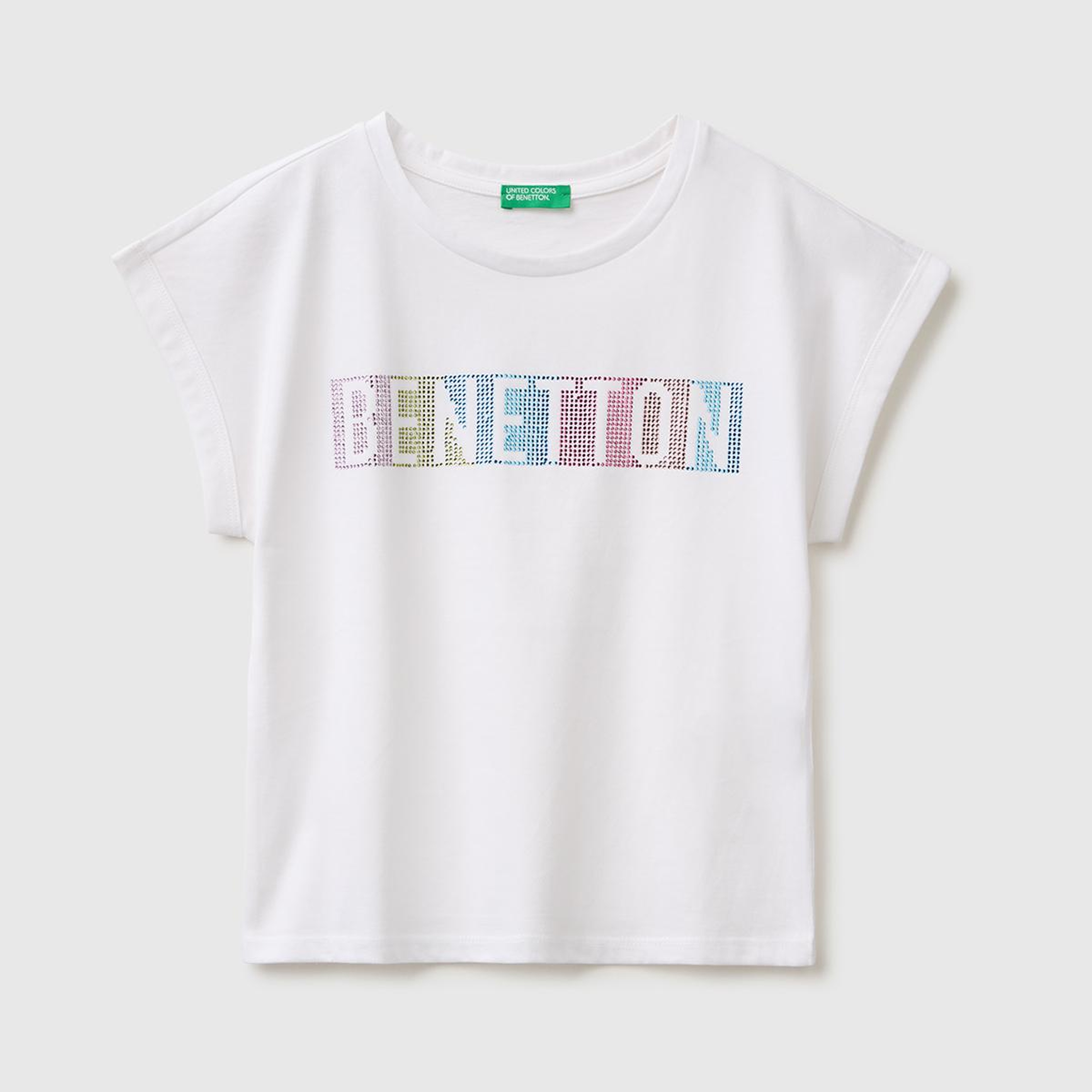 Kız Çocuk Beyaz Renkli Taş Detaylı Bisiklet Yaka T-Shirt